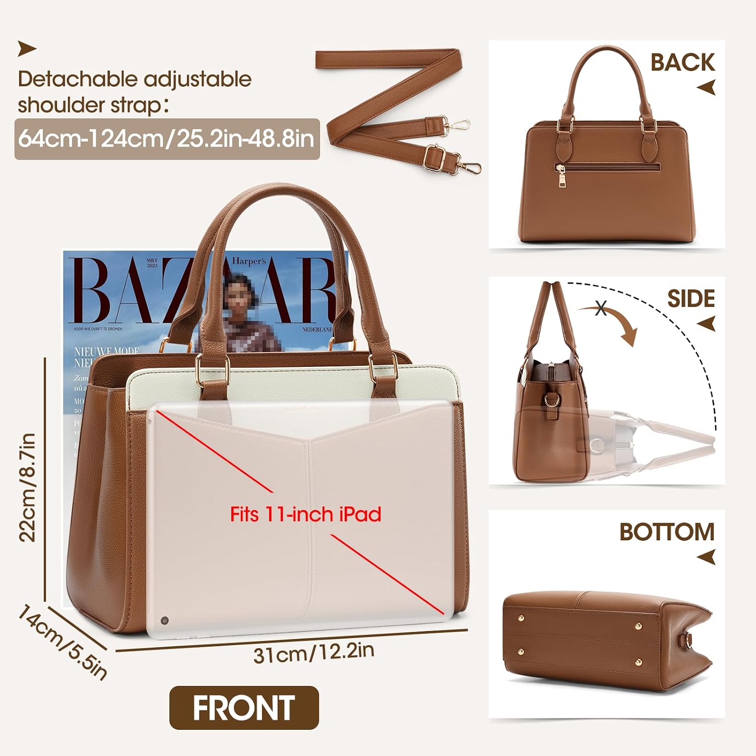 Detalle de RAINSMORE PU leather designer handbag (top handle / shoulder / tote) for everyday essentials