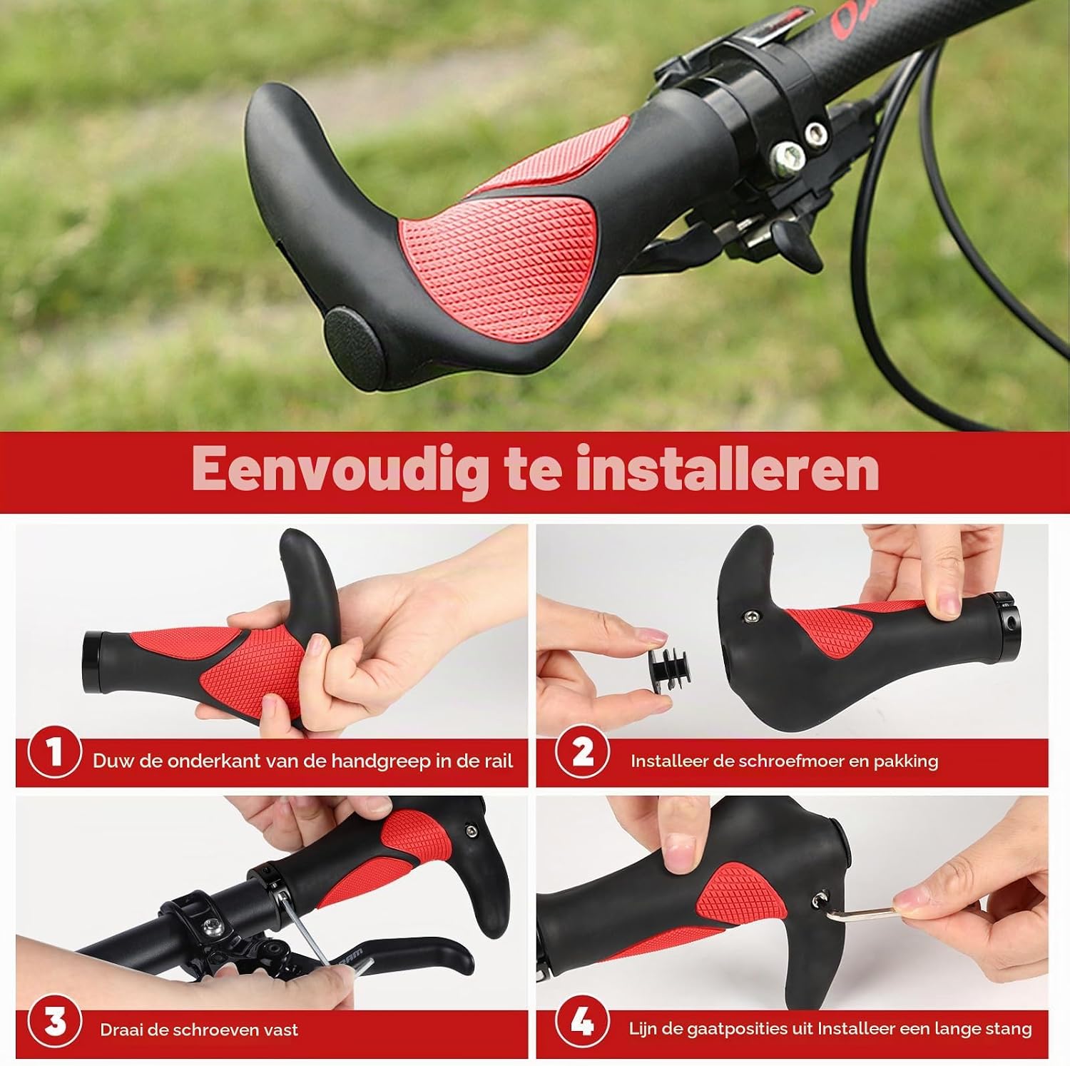 Detalle de ROGTYO ergonomische fietshandvatten 22 mm met hoornvorm en lock-on