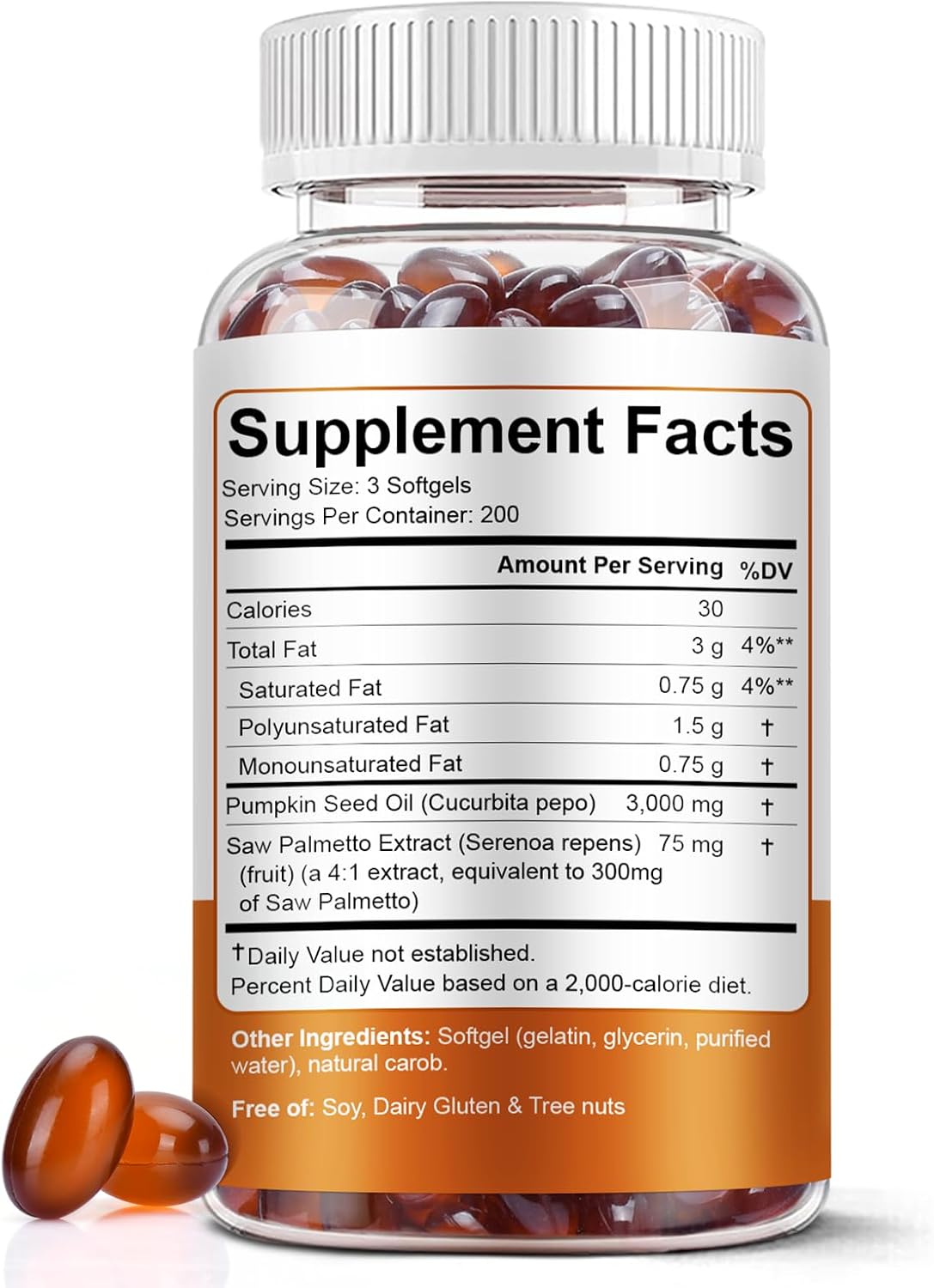 Detalle 2 de BEWORD Pumpkin Seed Oil- 600 Softgels with Saw Palmetto, Cold-Pressed