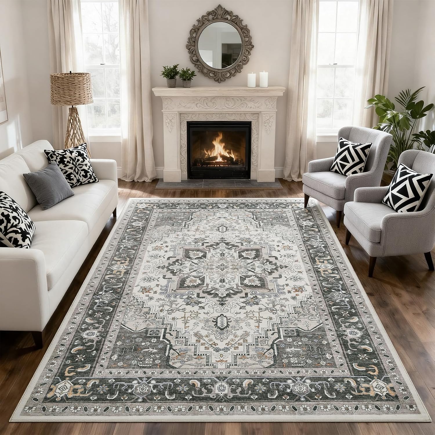Detalle de WEZVIX 6' x 9' Vintage Area Rug, Low-Pile Taupe with Rubber Backing