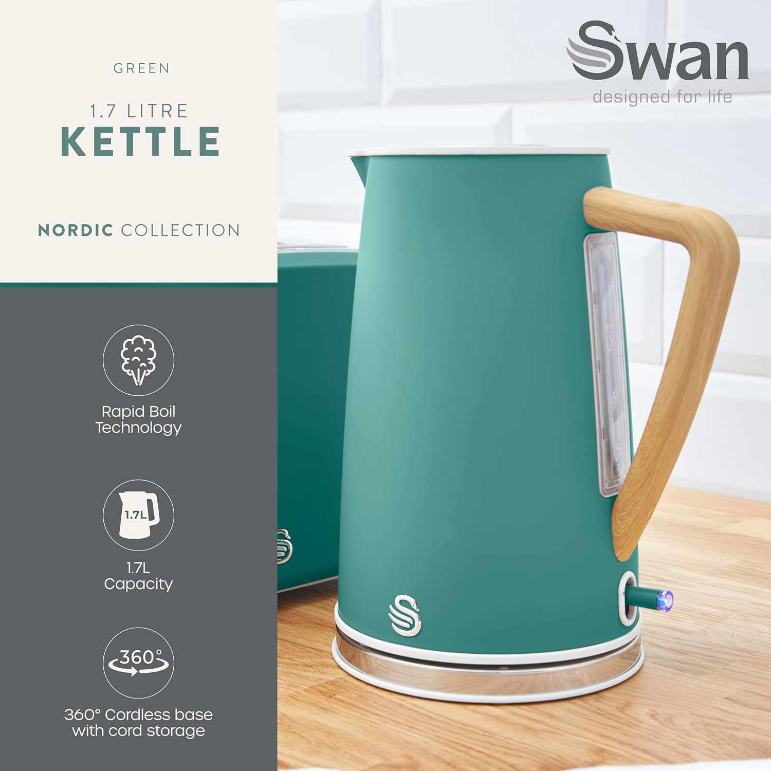 Detalle 2 de Swan SK14610GREN Nordic Cordless Kettle