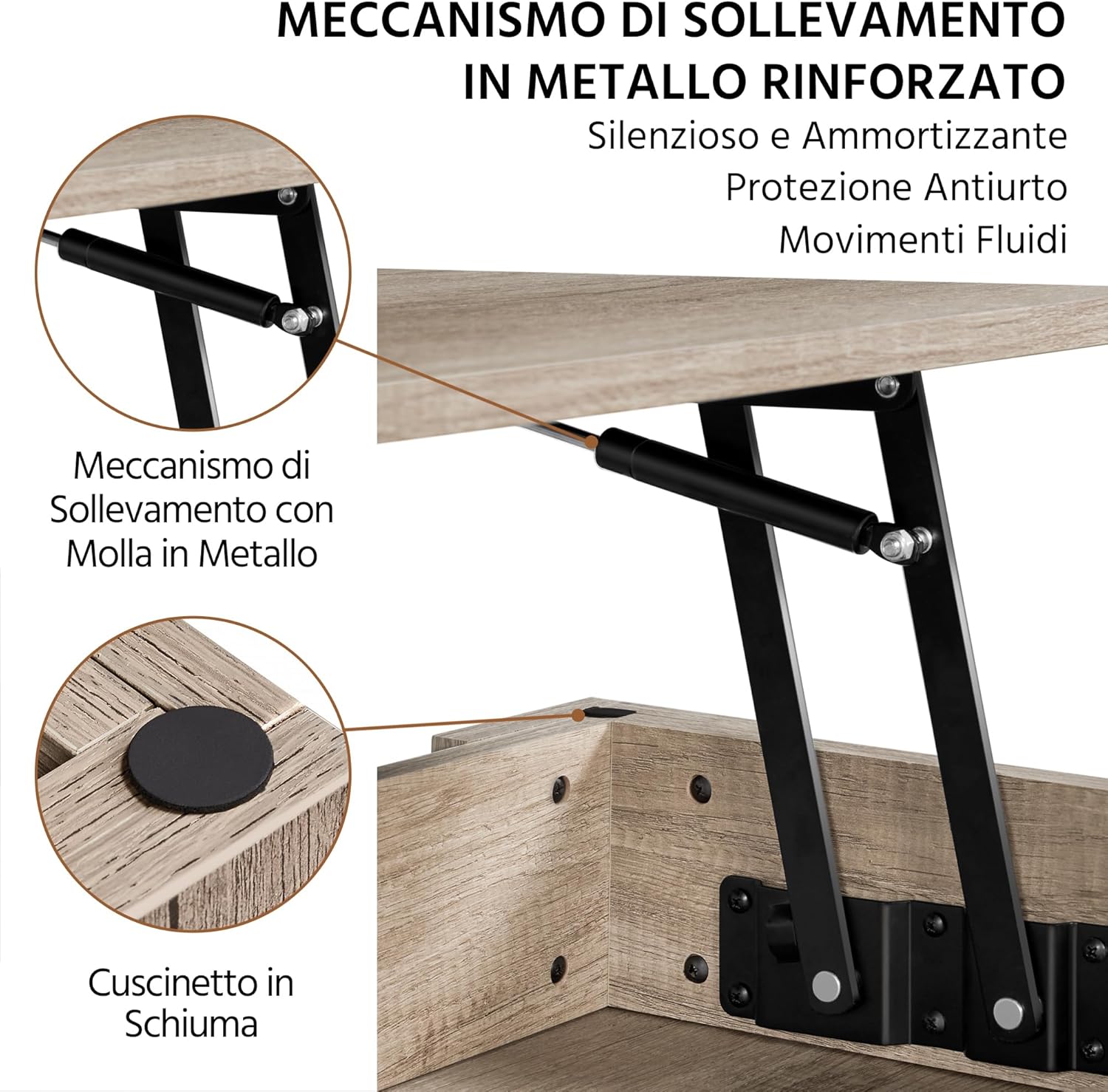 Thumbnail 4 de Yaheetech Tavolino da Caffè Sollevabile: tavolo moderno con ripiano inferiore e spazio nascosto, 98 x 50 x 42–56 cm, grigio