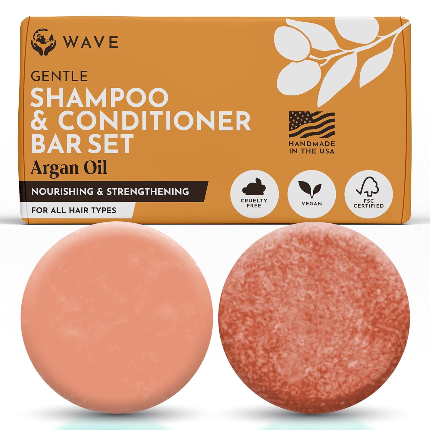 Argan Oil Solid Shampoo & Conditioner Bar Set (Sulfate-Free, Vegan, Travel-Friendly)