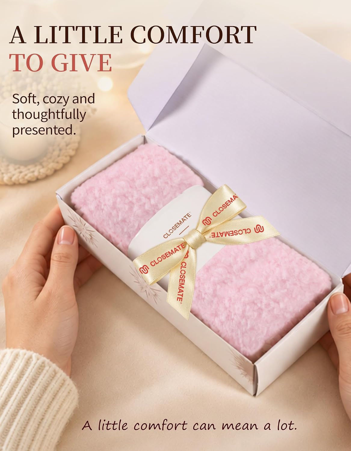 Detalle 2 de CLOSEMATE Cloud Fuzzy Socks for Women, Plush Gift-Boxed with Ribbon
