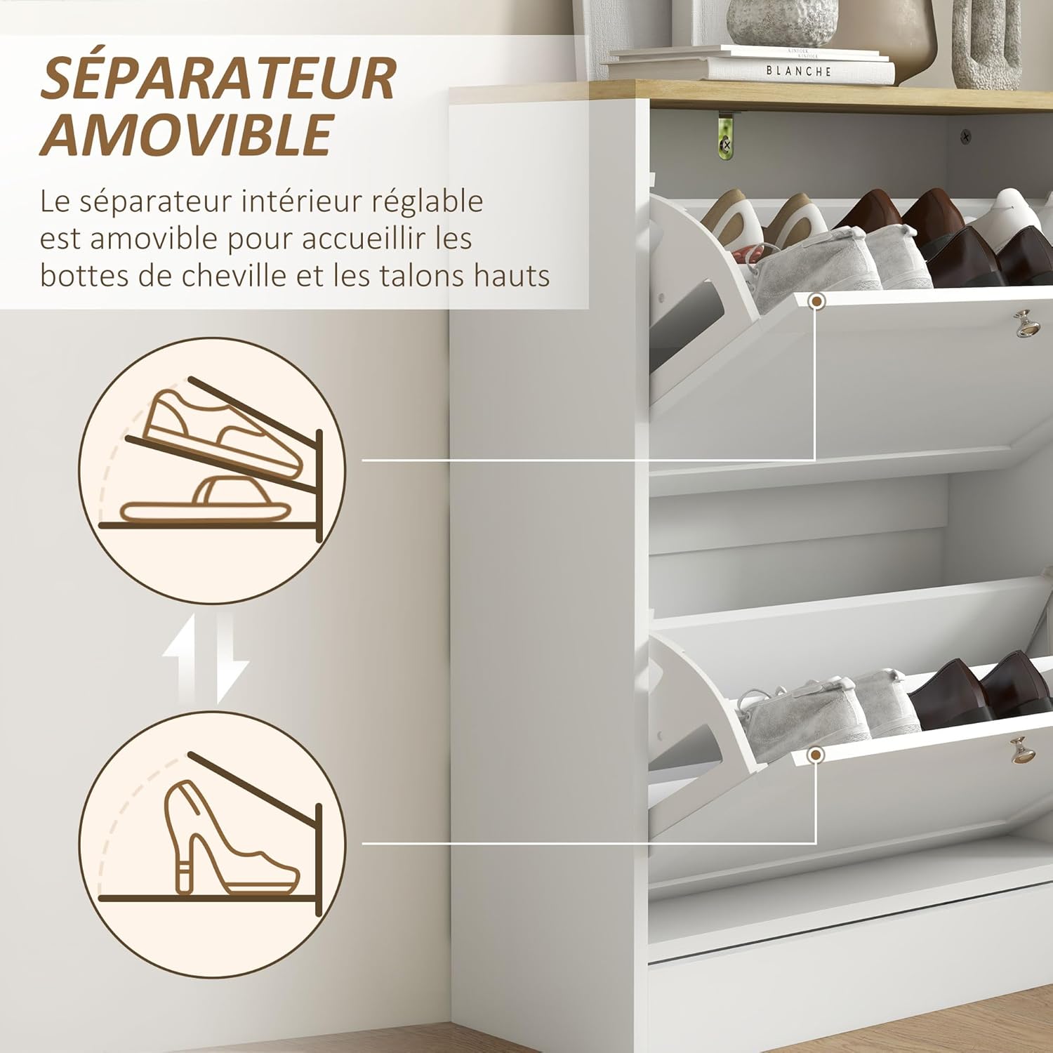 Thumbnail 5 de HOMCOM Meuble à Chaussures 12 Paires – Armoire Étroite Moderne, Blanc