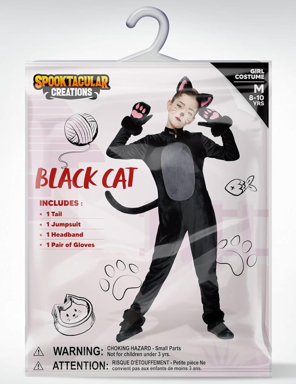 Detalle de Spooktacular Creations Girls Cat Costume, Plush Black Jumpsuit with Detachable Tail