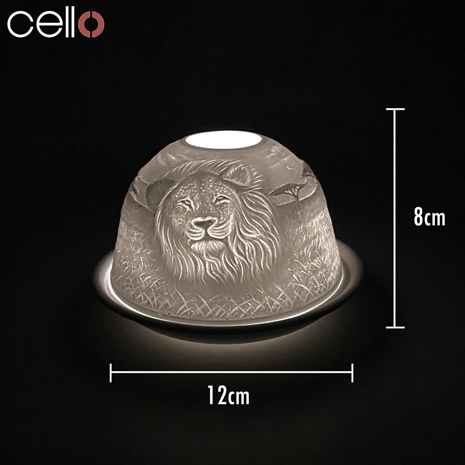 Detalle 2 de Cello Porcelain Tealight Holder Dome – Lion King 3D Lithophane Design
