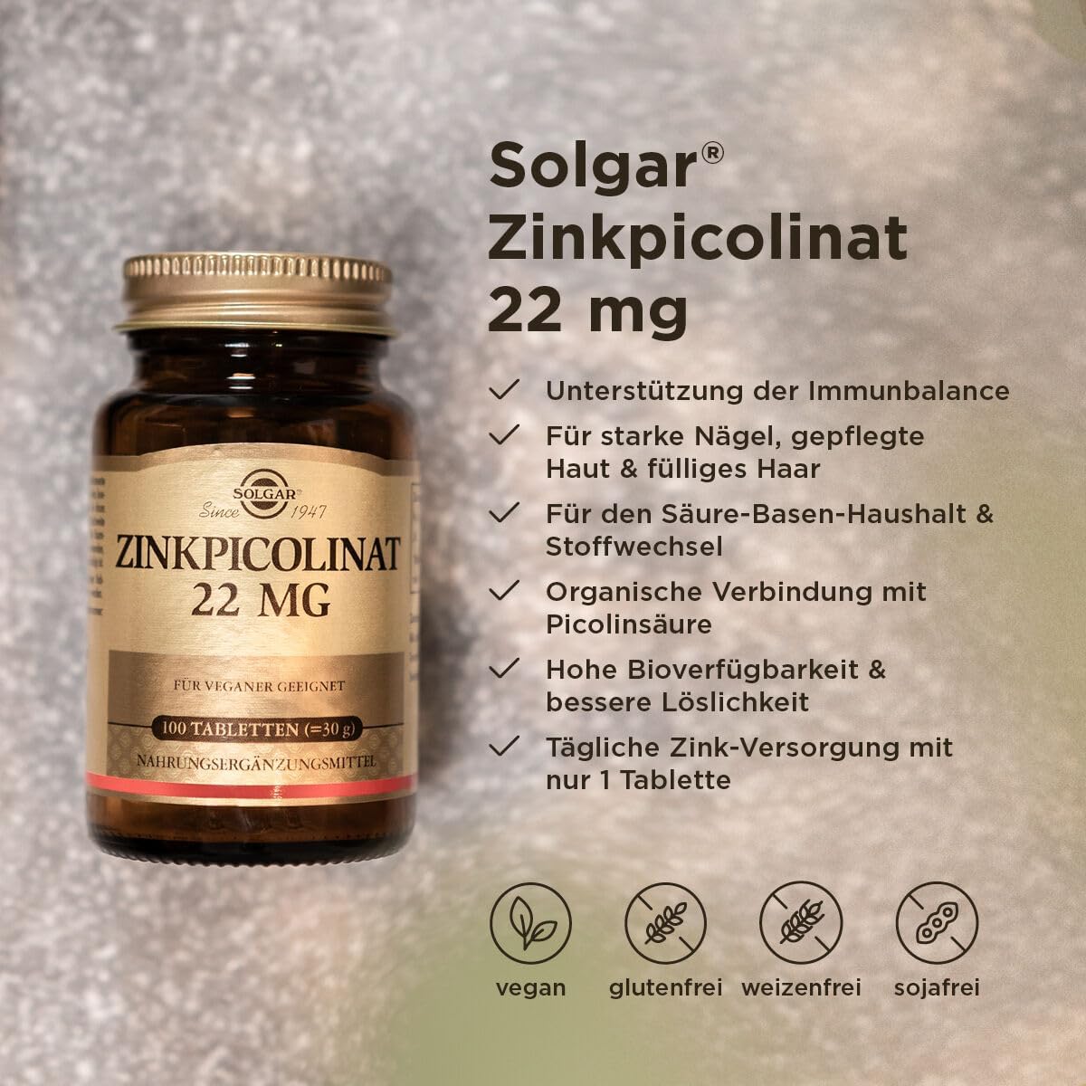 Thumbnail 1 de Solgar Zinkpicolinat – vegane Zink-Tabletten für Immunsystem, Haut, Haare & Nägel