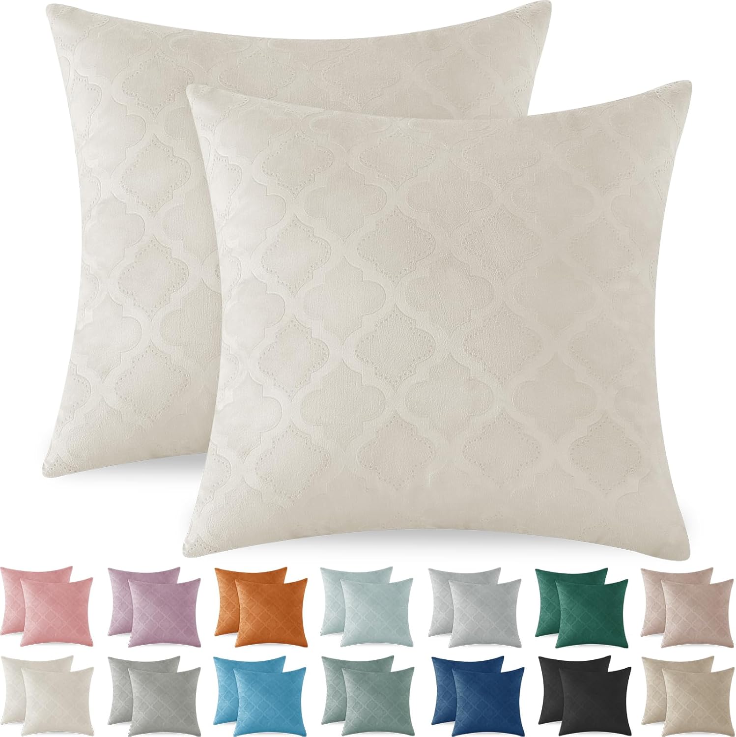 Ystyle : lot de 2 housses de coussin velours côtelé 60x60 (beige/blanc) – fermeture éclair invisible