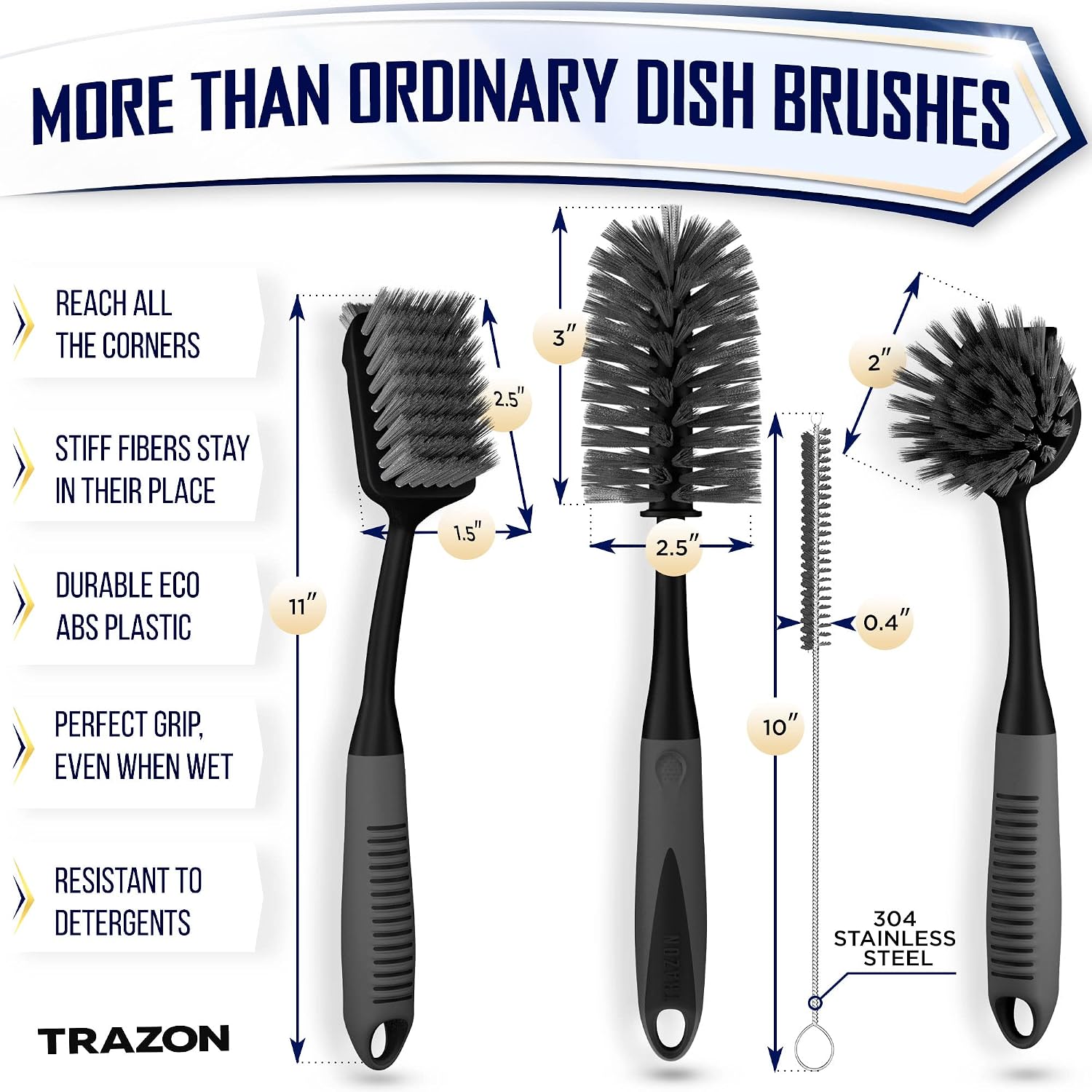 Detalle 2 de Dish Brush Set of 4 — Non-Slip Long Handle Brushes 🧽