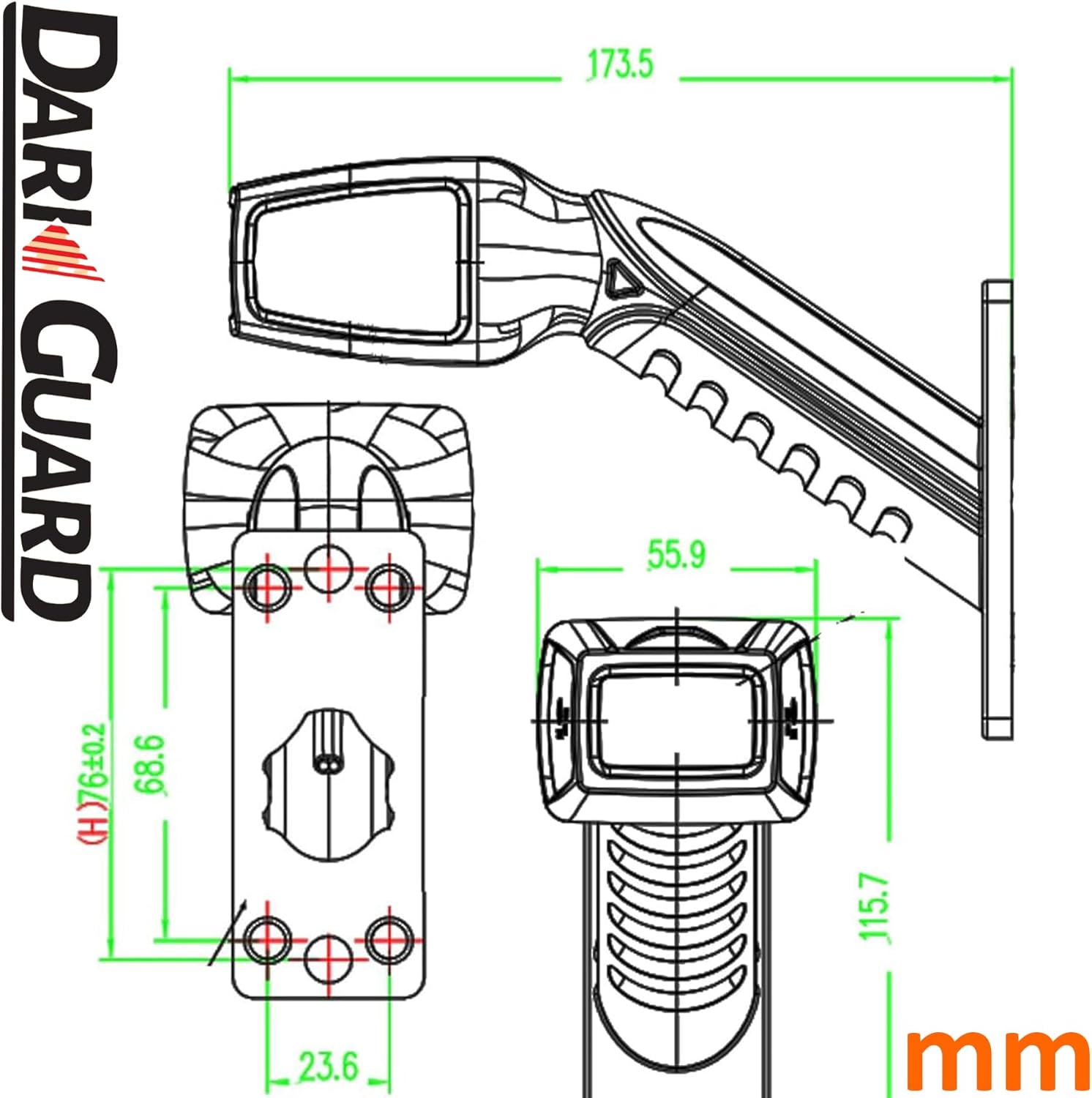Detalle de DARKGUARD Left & Right LED Side Marker Lights – 12V/24V, IP67, ECE Approved