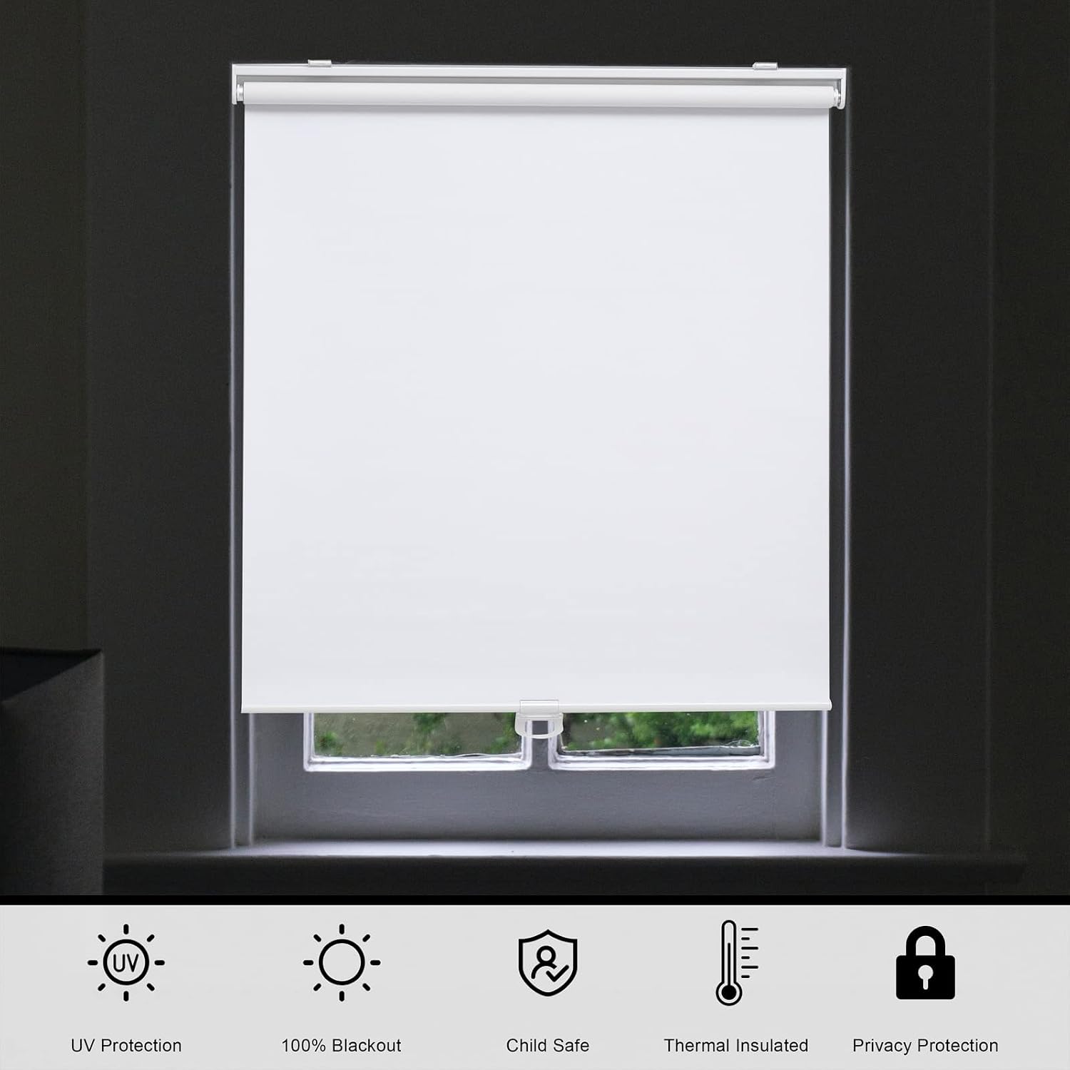 Detalle de Sunoff 100% Blackout Cordless Roller Shades (28" W x 72" H) for Windows & French Doors