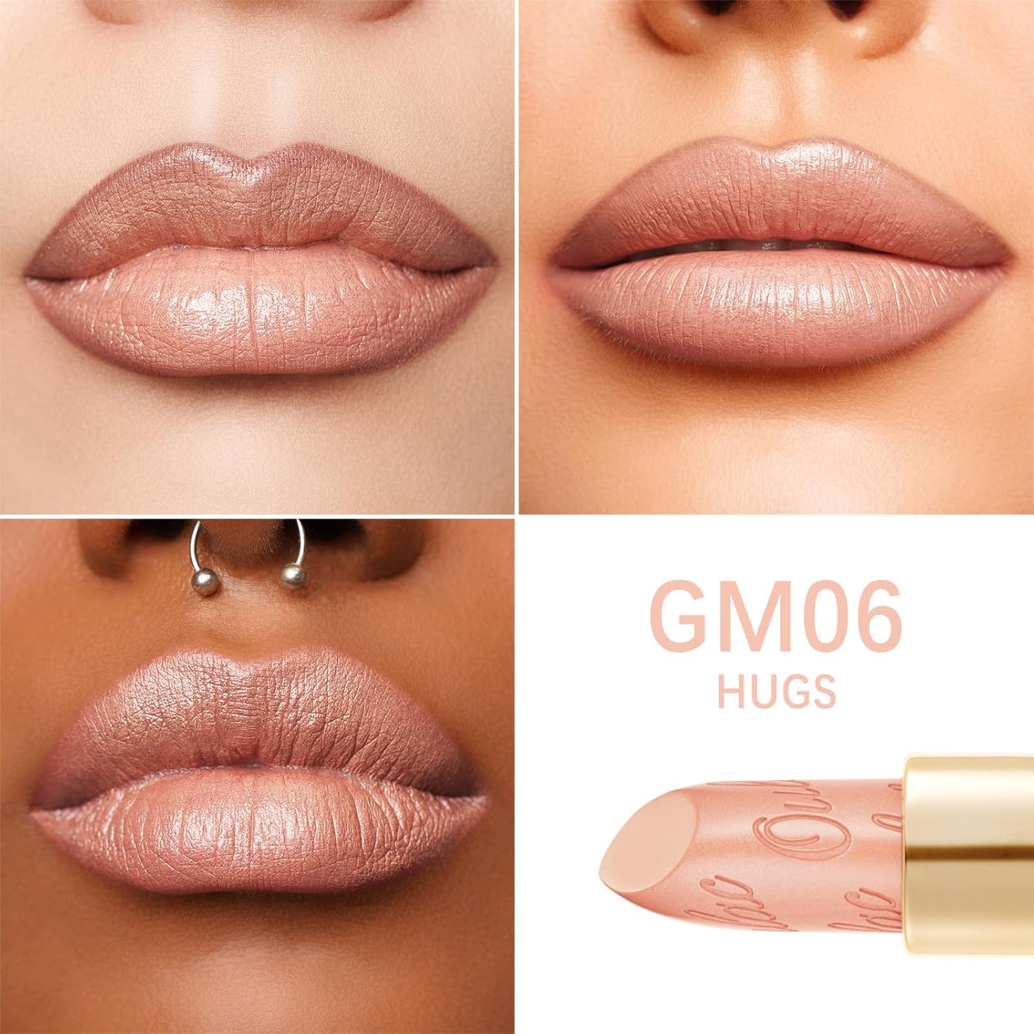 Detalle de Oulac Matte Lippenstift Metallisch Glänzend „GM06 Hugs“ – pflegend, vegan & mit metallic-glitzerndem Finish