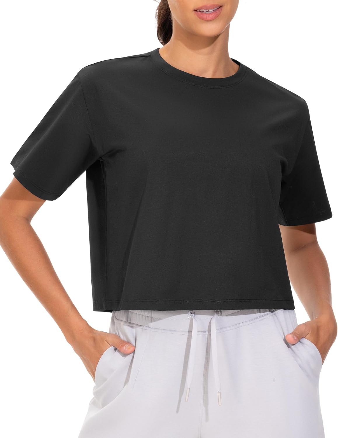 Detalle 2 de THE GYM PEOPLE Women's Loose-Fit Crop Top, Quick-Dry Polyester