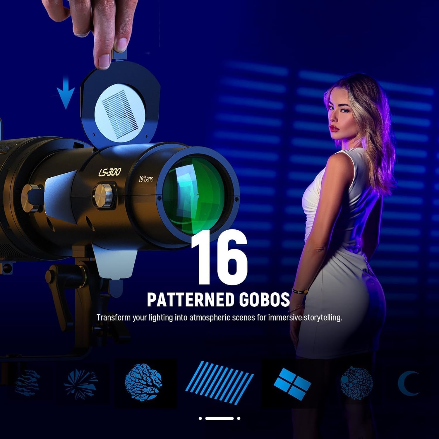 Thumbnail 6 de NEEWER LS-300 Spotlight Optical Snoot for 300W Bowens Mount LED video lights with 16 gobo projection lens