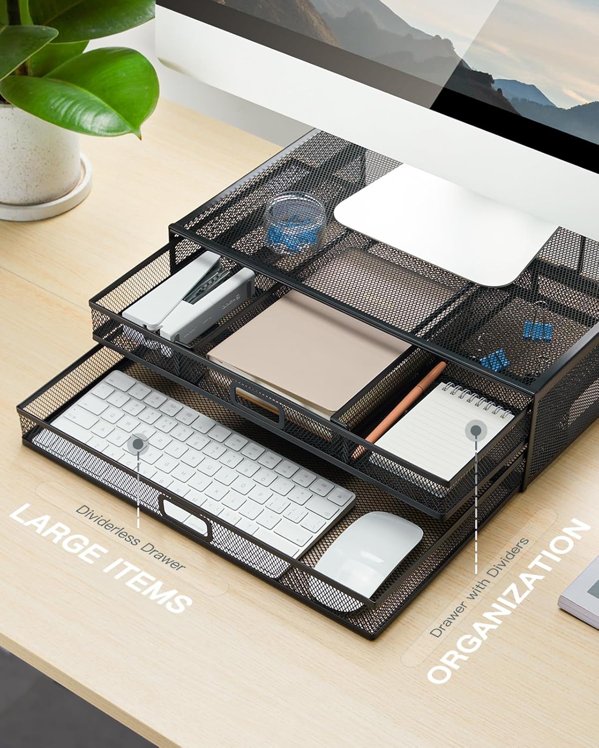 Detalle de HUANUO Monitor Stand with 2 Drawers, supports 18 kg 🖥