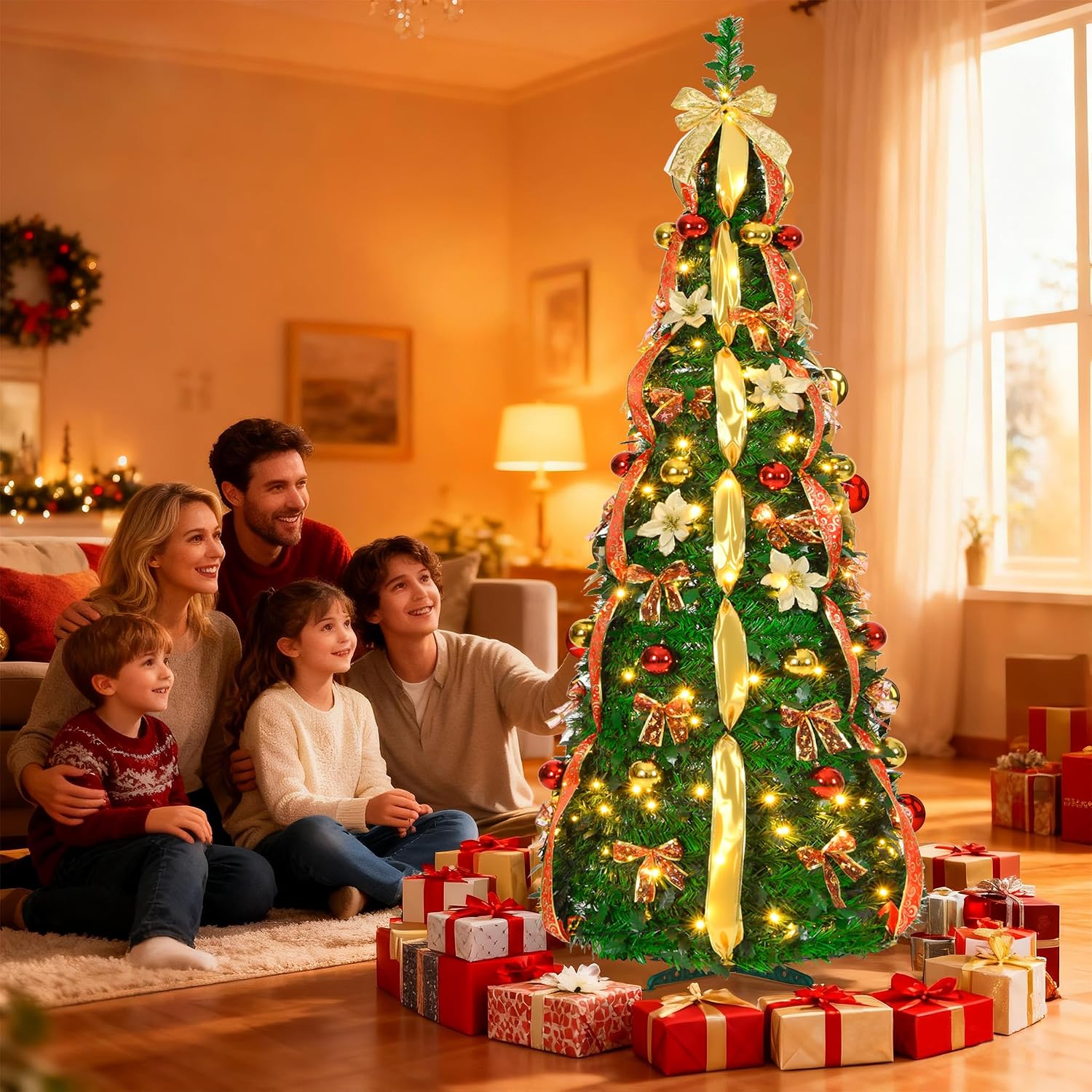Detalle de UISEBRT opvouwbare kunstkerstboom 180 cm met 150 ledlampjes, IP44