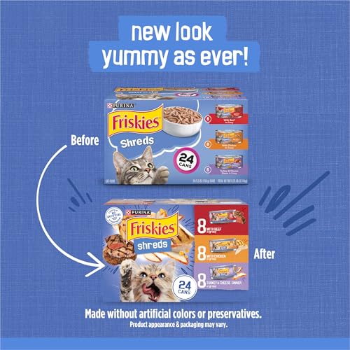 Thumbnail 1 de Purina Friskies Gravy Wet Cat Food Variety Pack: Shreds with Beef, Chicken, and Turkey & Cheese Dinner (24 x 5.5 oz cans)