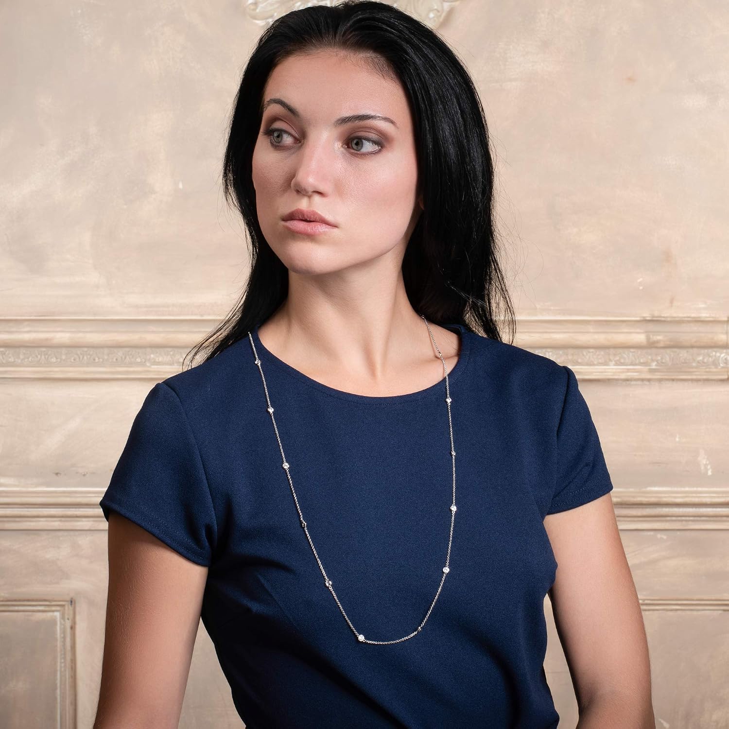 Detalle de namana Collana lunga donna con zirconi, catenina in argento, oro o oro rosa (con confezione regalo)
