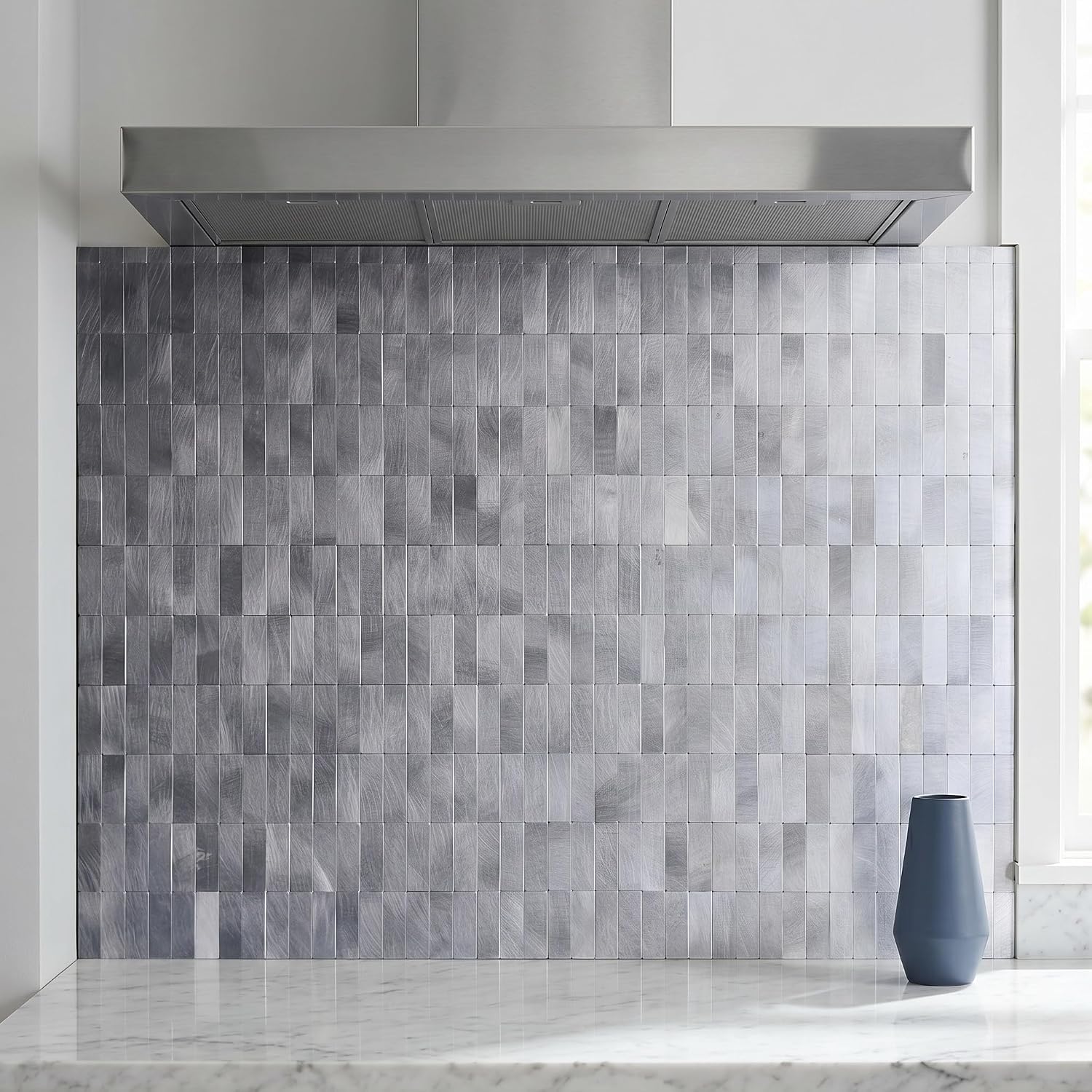 Thumbnail 3 de XUANINY XY-1548 Peel-and-Stick Aluminum Mosaic Backsplash Tiles, Frosted Silver, 8-Pack