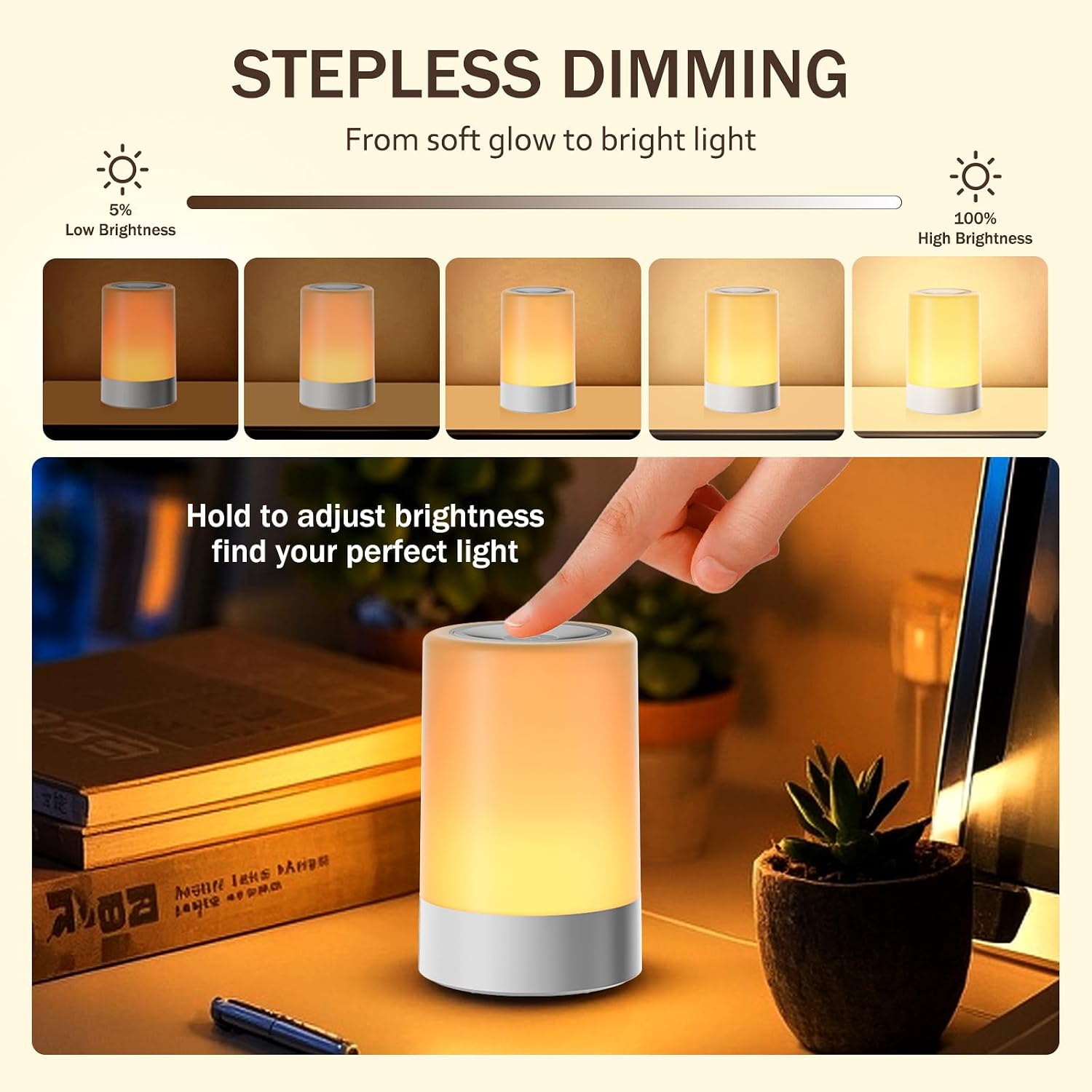 Detalle 1 de G Keni Nursery Night Light, Rechargeable Touch Lamp with Dimmable Warm LED