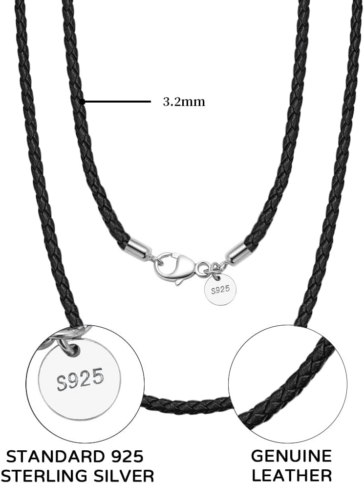 Detalle 1 de Viwind Echtleder-Halskette geflochten 2,5/3 mm mit 925 Sterling-Silber-Verschluss – 45–60 cm wählbar