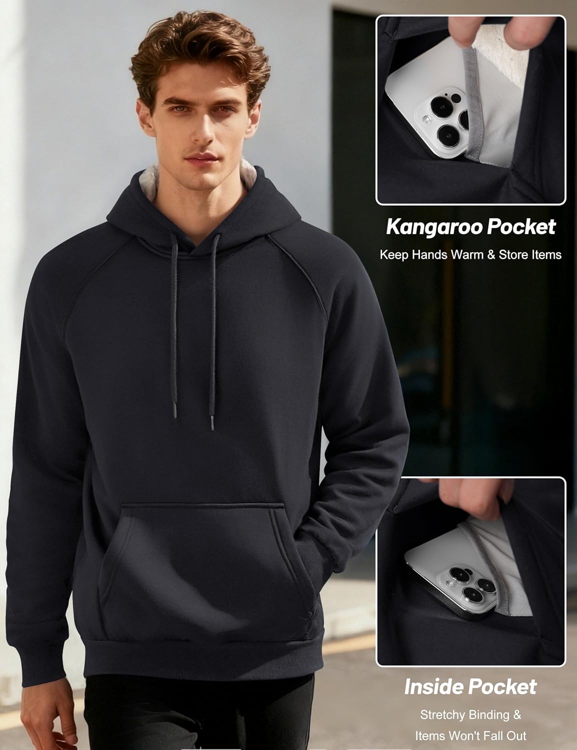 Thumbnail 2 de MAGCOMSEN Men's Sherpa Hoodie, Heavyweight Fleece-Lined with Kangaroo Pocket