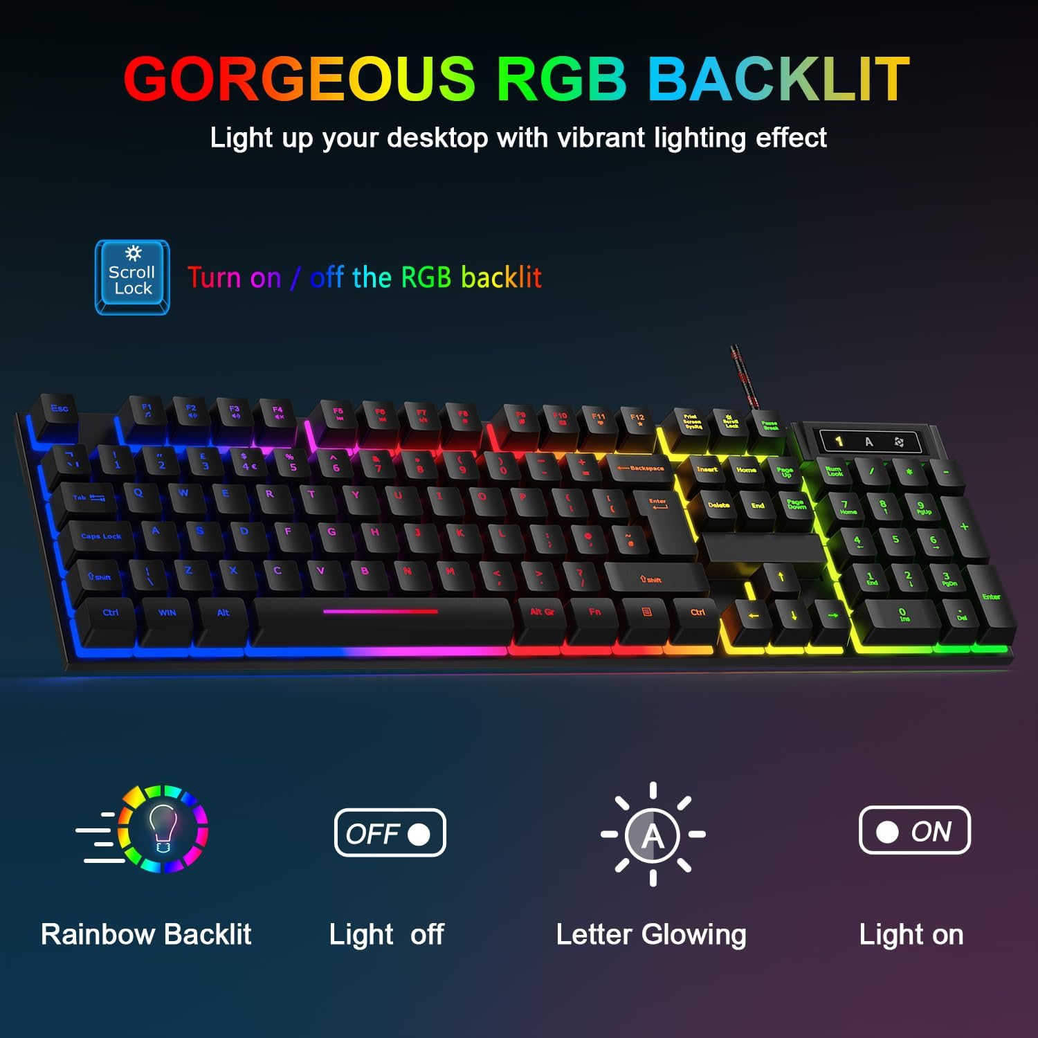 Detalle 2 de Rewurnth Gaming Keyboard set, RGB wired