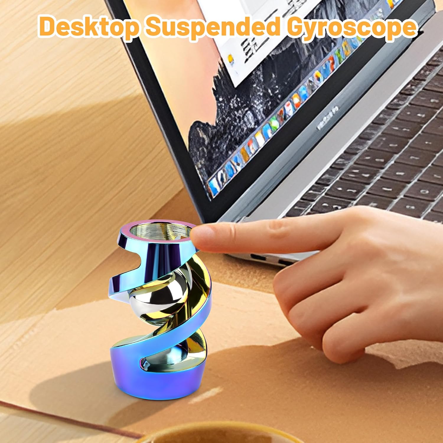 Detalle de DOLASEV Upgraded Kinetic Desk Toys (Rainbow) — Metal fidget spinning toy for stress and focus