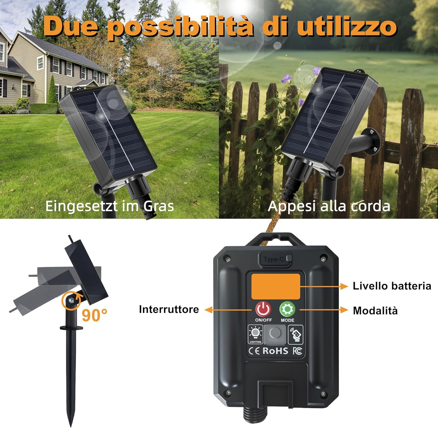Detalle de HeiPard Catena di luci solari per esterni, 8,5 m, 16 lampadine A60 LED – stile vintage e alimentazione ibrida