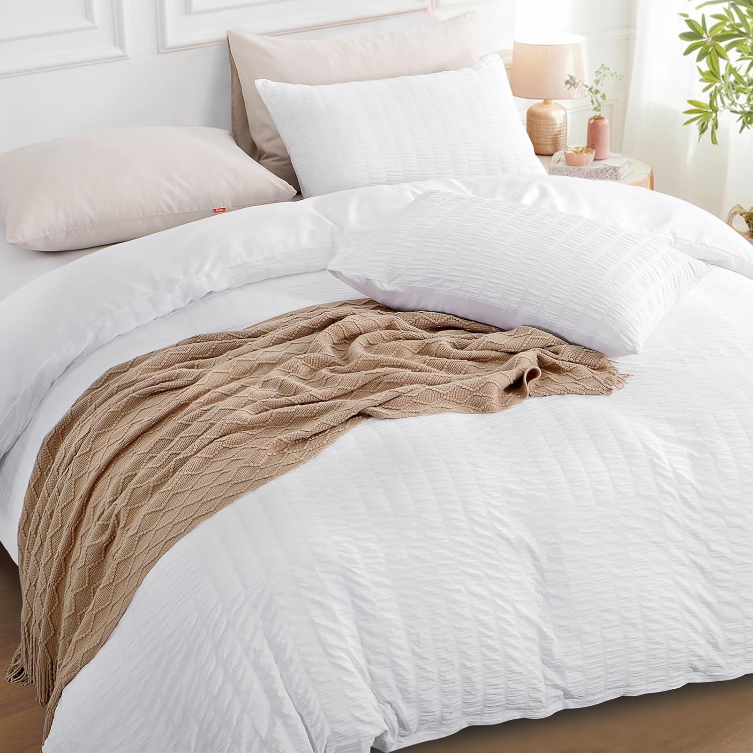 Thumbnail 2 de Aisbo King Size Seersucker Duvet Cover Set, White – 3pc (230×220cm) with 2 Pillowcases