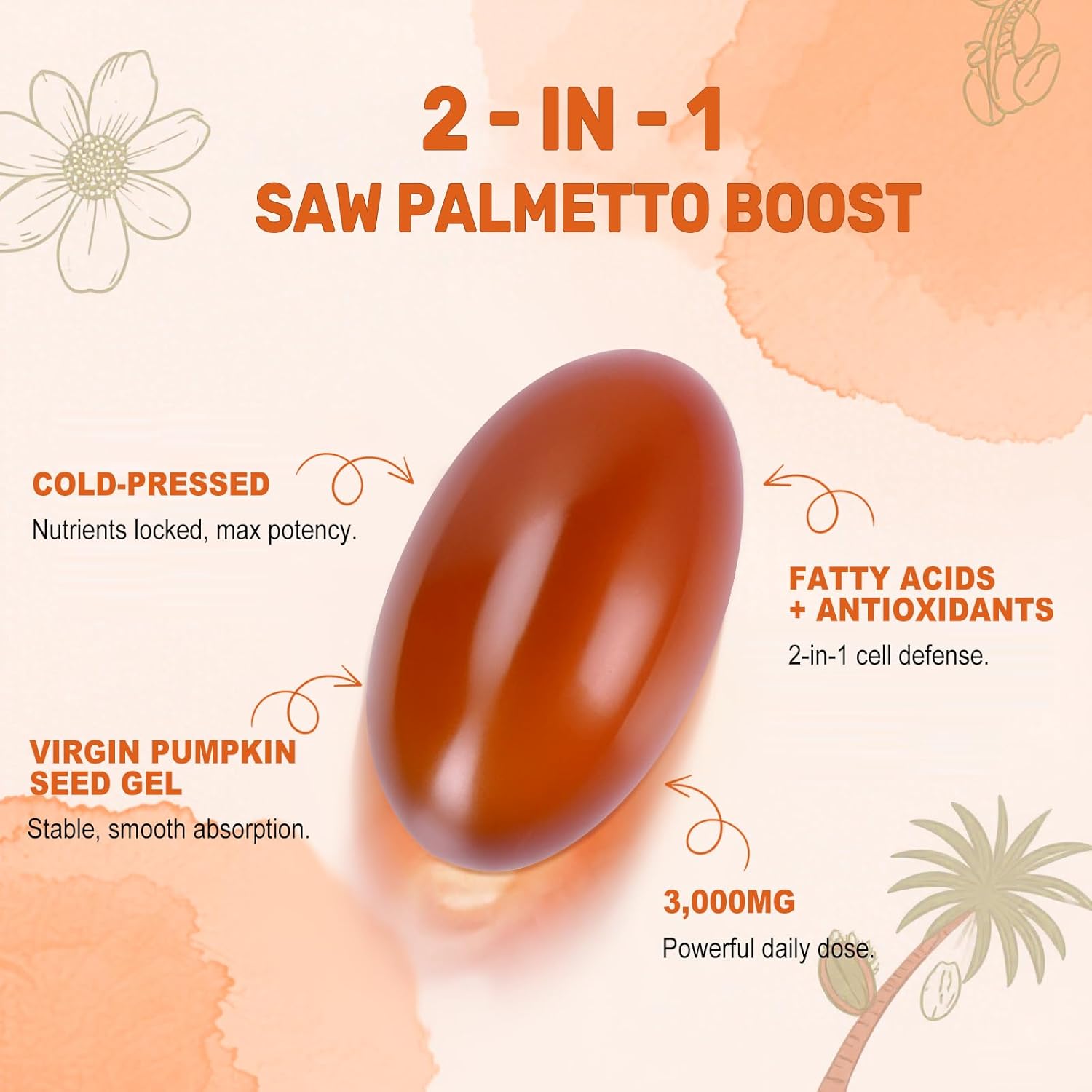 Detalle de BEWORD Pumpkin Seed Oil- 600 Softgels with Saw Palmetto, Cold-Pressed