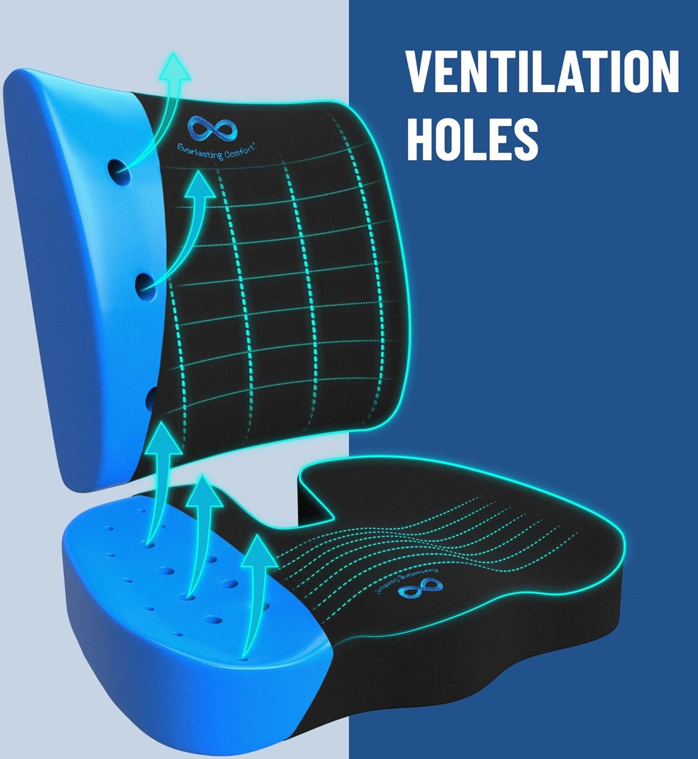 Thumbnail 2 de Everlasting Comfort memory foam seat cushion set for office chairs and cars, with gel layer and lumbar support