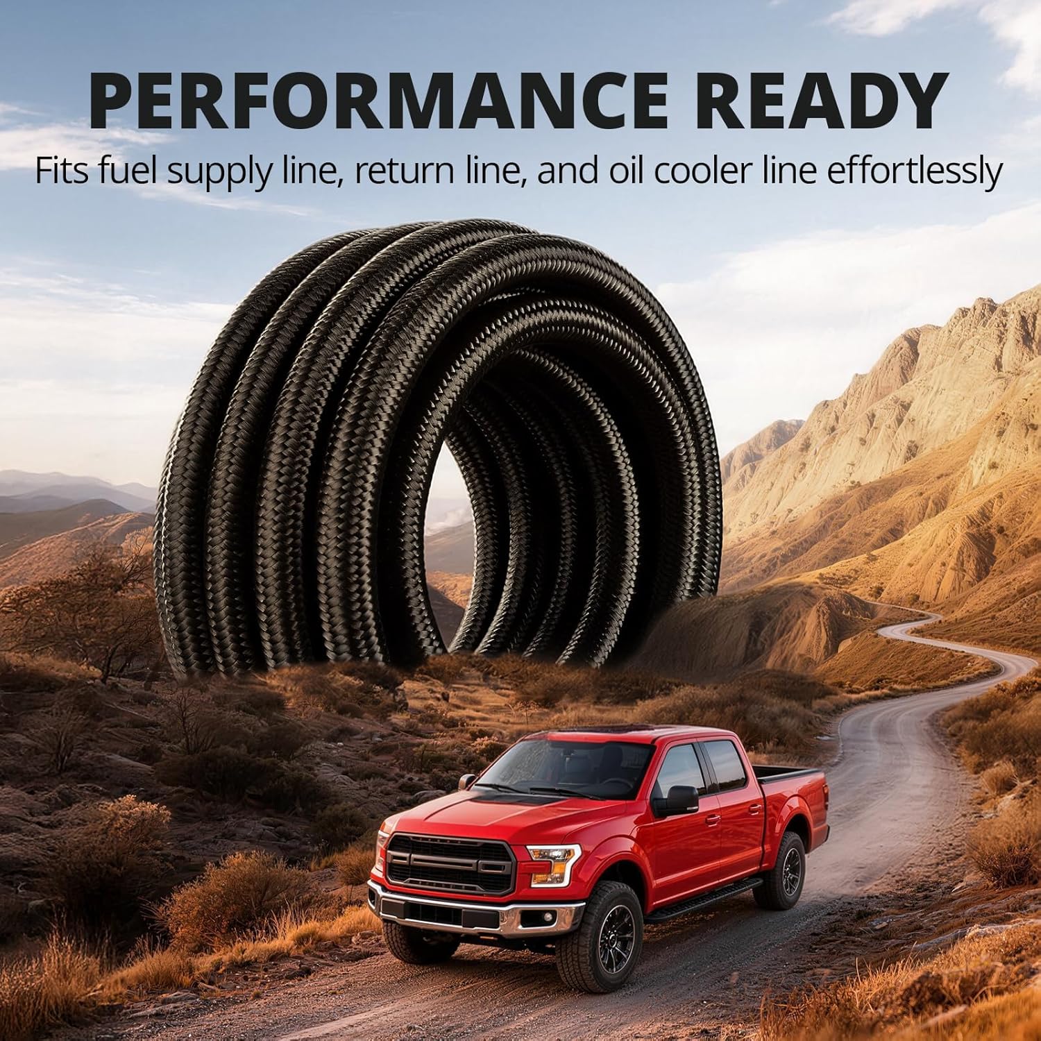 Detalle de EVIL ENERGY 6AN Braided Fuel Line Kit with 20 ft Nylon-Reinforced Hose and 10 SAE Ends
