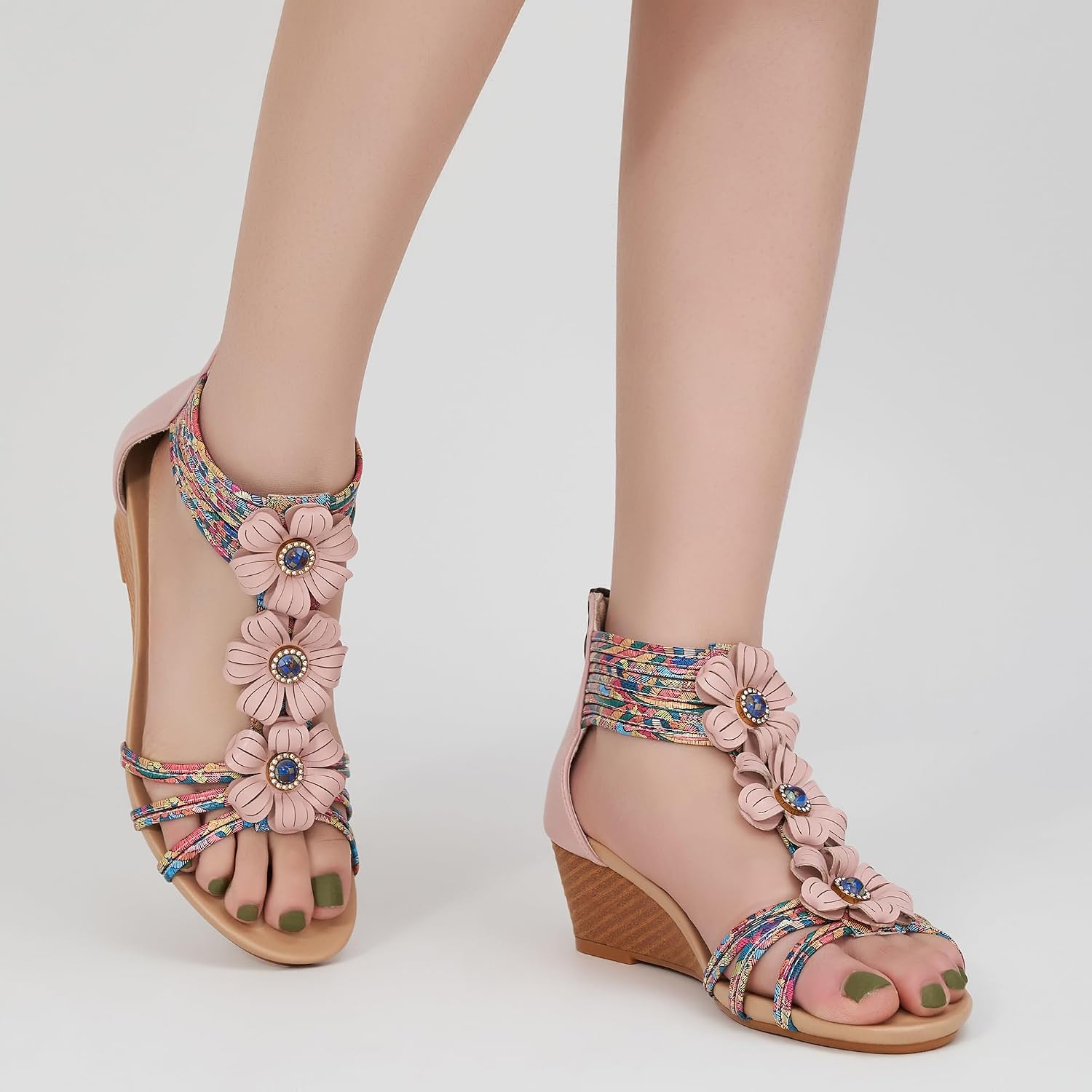 Thumbnail 6 de FUDYNMALC Women’s Wedge Sandals with Zipper, Open Toe Boho Gladiator Style