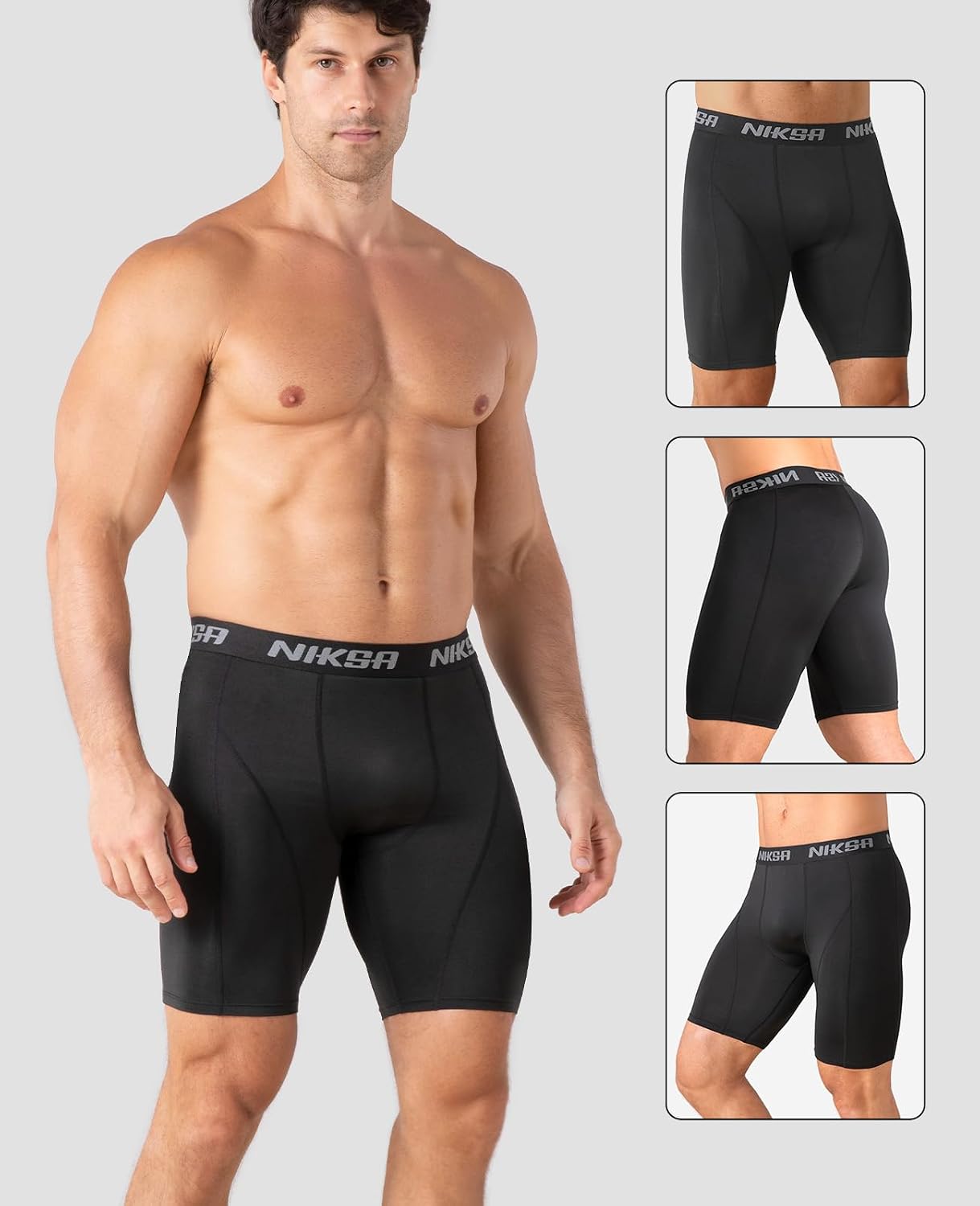 Detalle 2 de Niksa Compression Shorts Men (2 Pack) – Anti-Chafing Base Layer for Cycling, Running and Gym