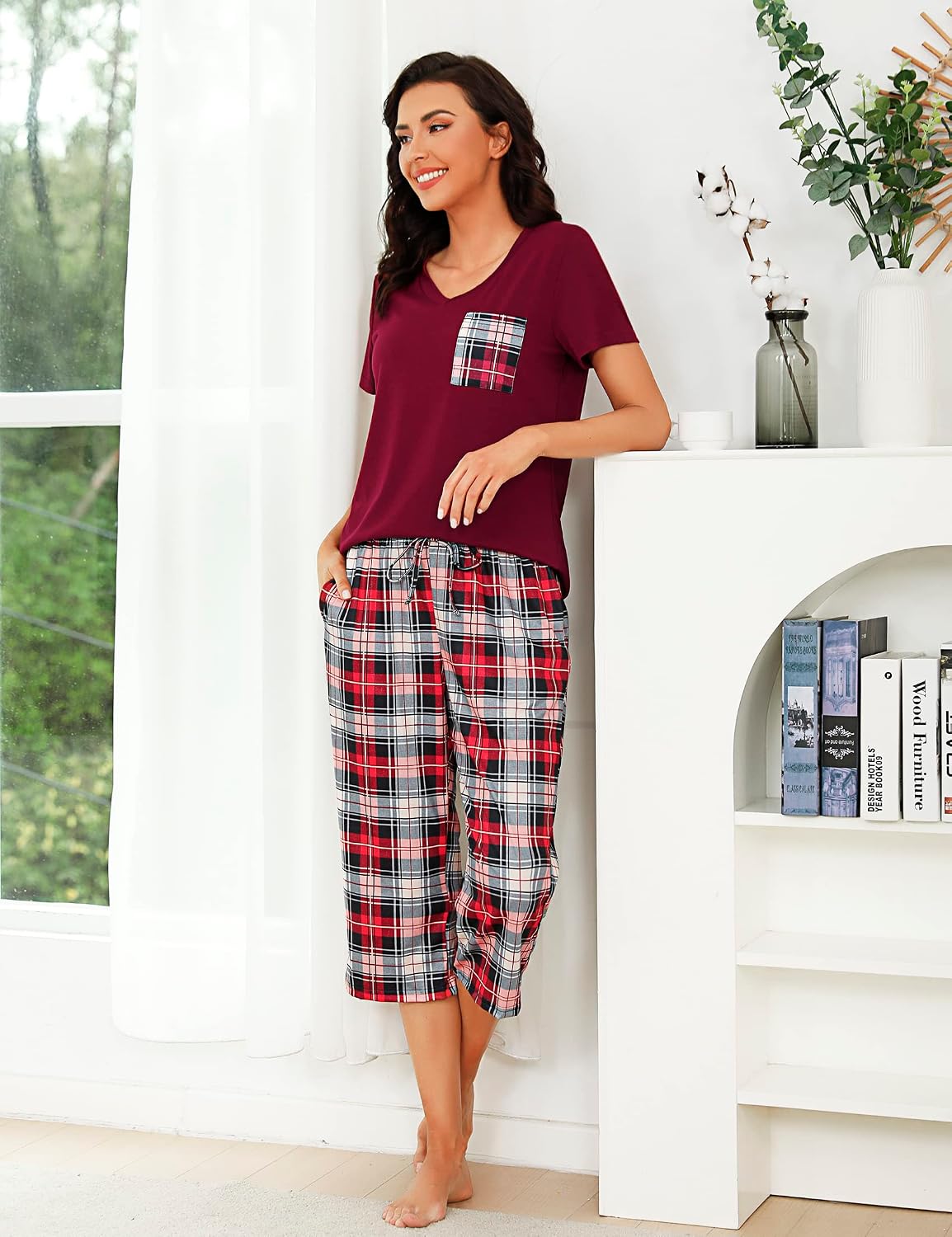 Detalle 2 de iClosam Pyjama Femme Été en Coton 2 Pièces
