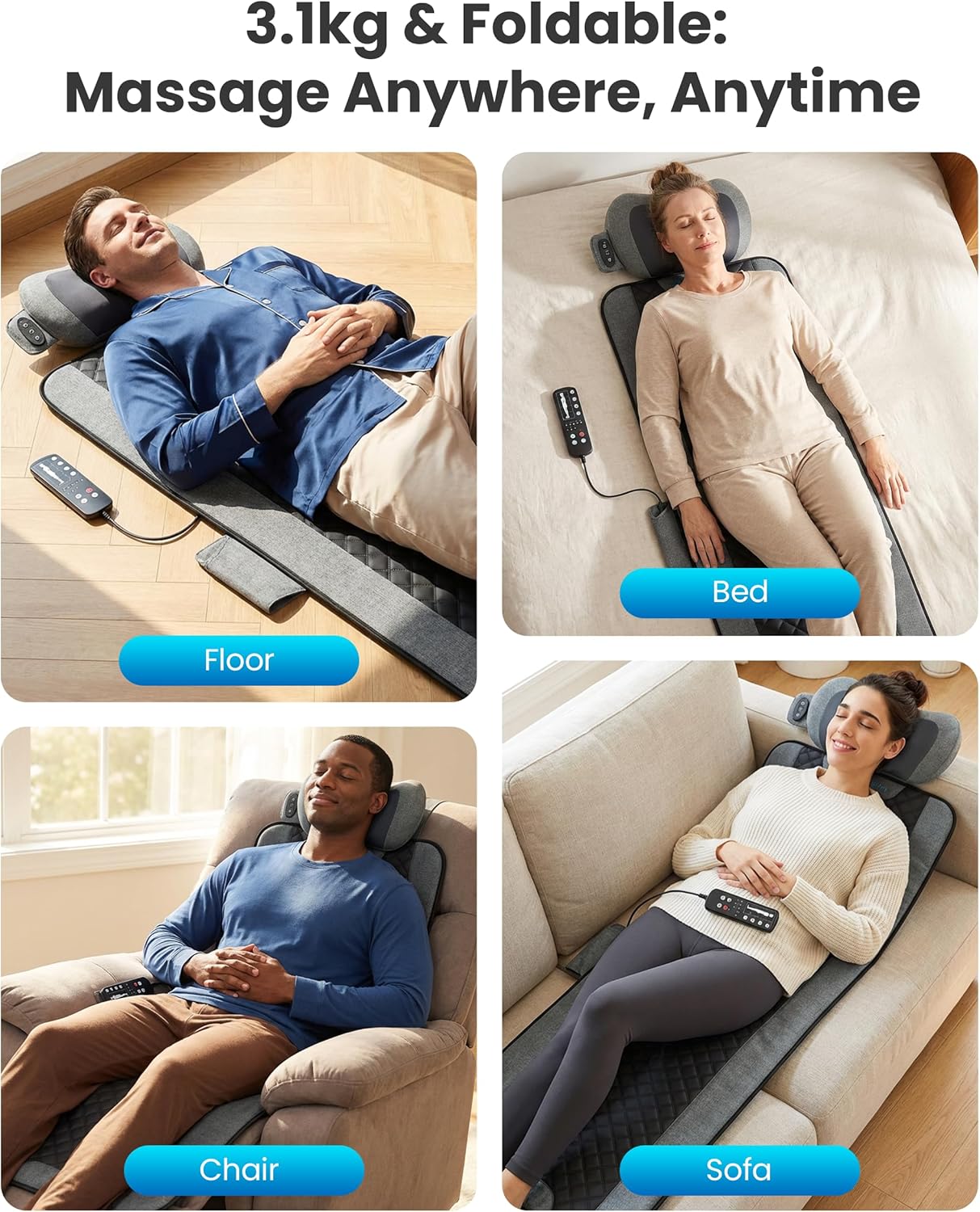 Thumbnail 5 de COMFIER Massage Mats Full Body with Heat & Vibration (10 motors, detachable shiatsu neck pillow)