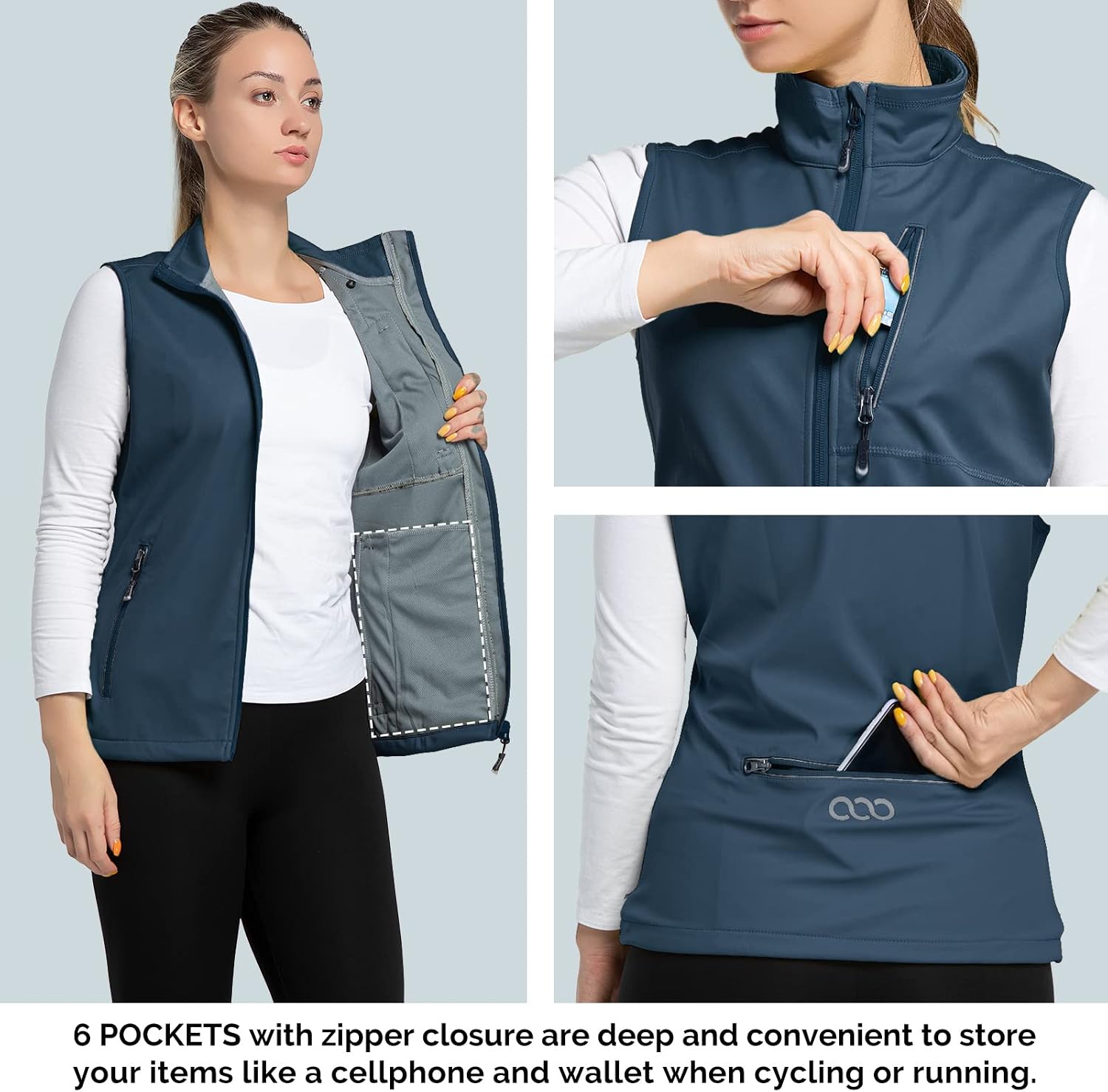 Detalle 2 de 33,000ft Damen Leichte Laufweste – Winddichte Softshell-Weste für Laufen, Wandern und mehr