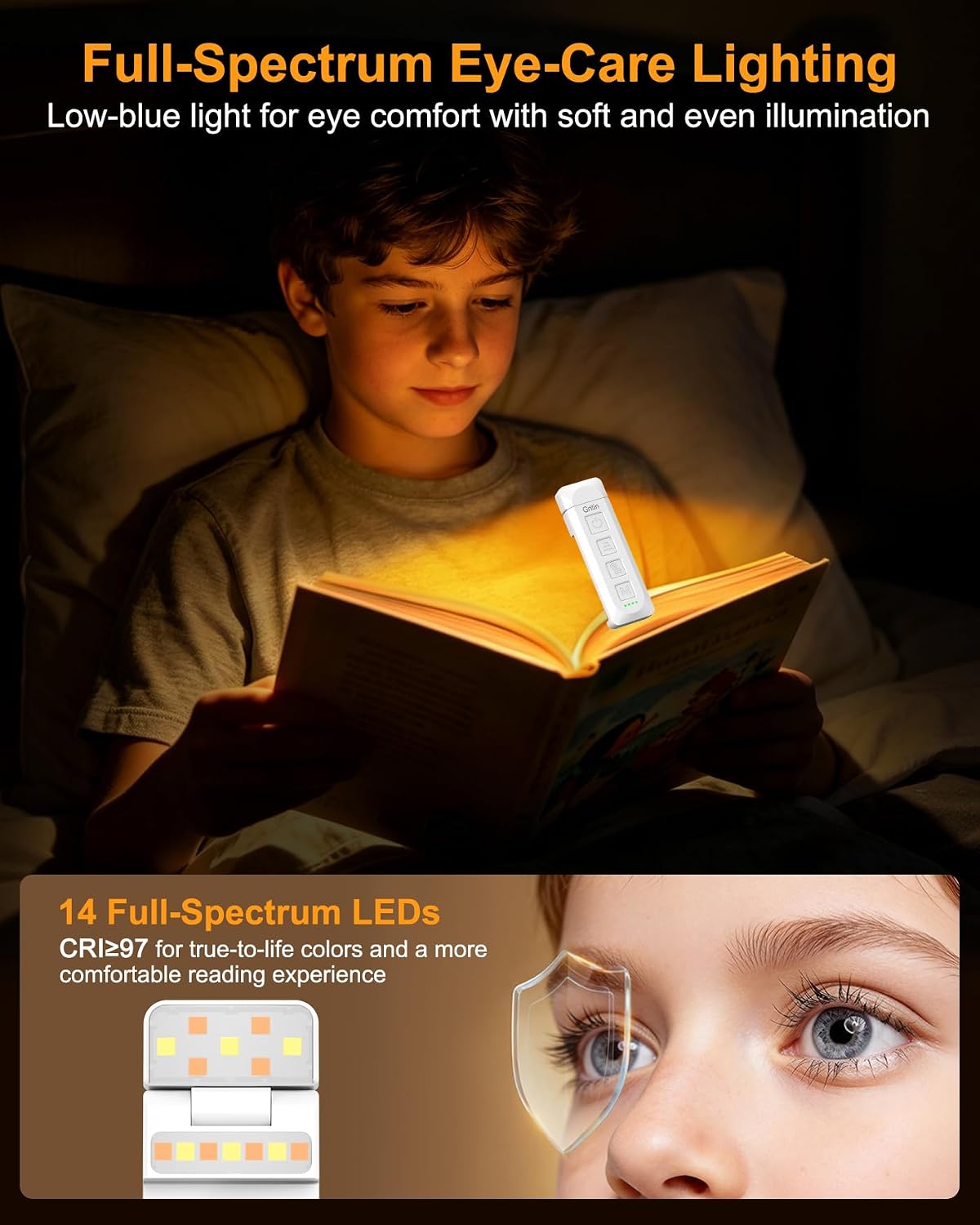 Detalle 2 de Gritin G1315 Gen 3 Clip-On Book Light, 14 LEDs, 5 Color Temperatures