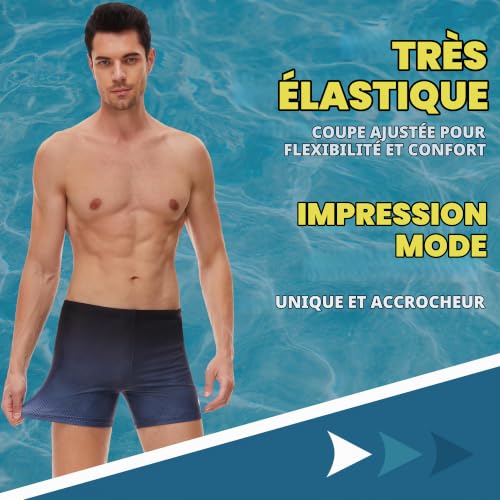Detalle de AMZSPORT Maillot de Bain Homme Short de Bain à Séchage Rapide, Noir, M - Cordons de Serrage et Doublure Douce