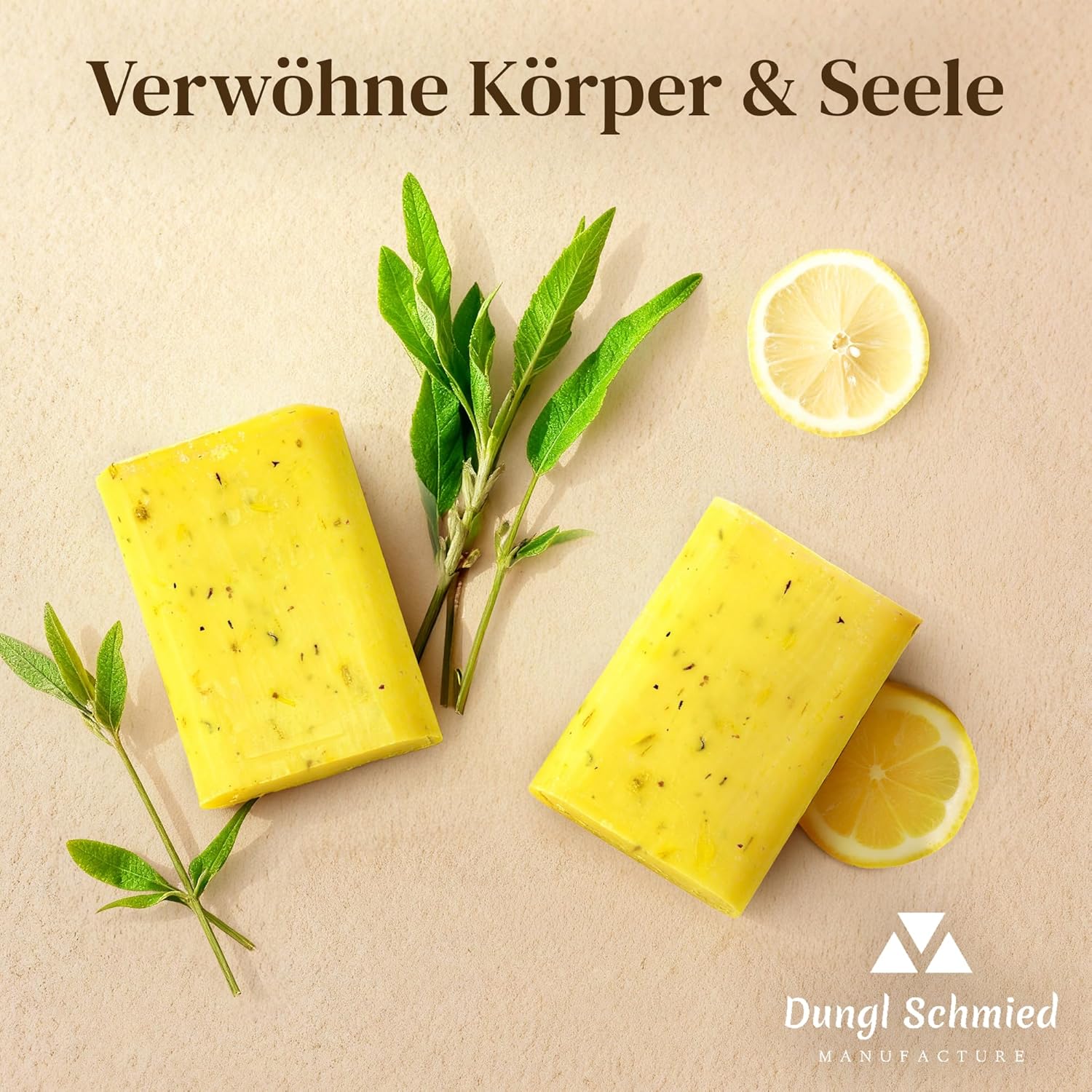 Detalle de Dungl Schmied Zitronen-Minze Seife – Handgemacht, 100g, vegan & palmölfrei