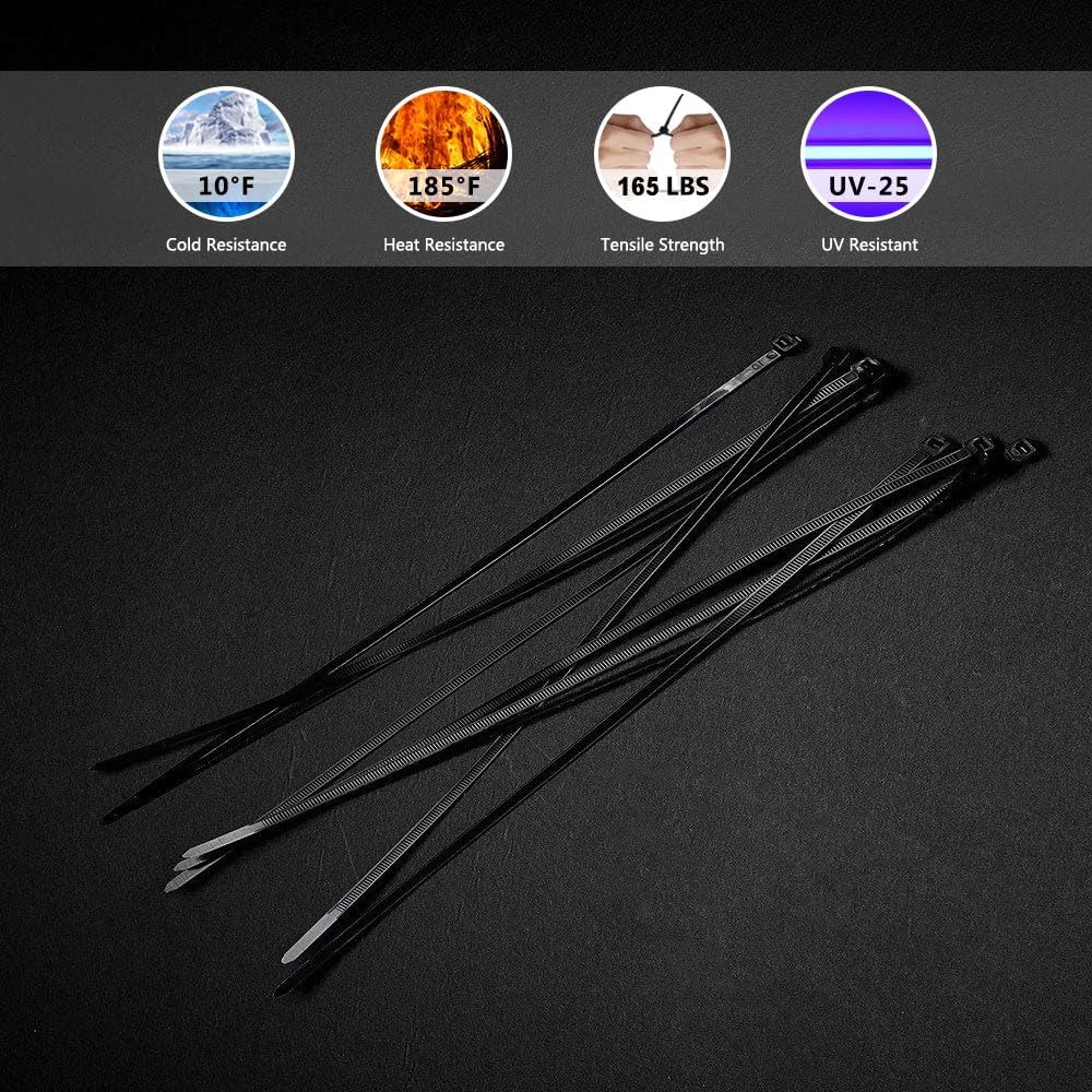 Thumbnail 4 de Cable Ties Black, 300mm x 7.6mm, 70 kg – Heavy Duty Nylon Zip Ties (100 Pieces)