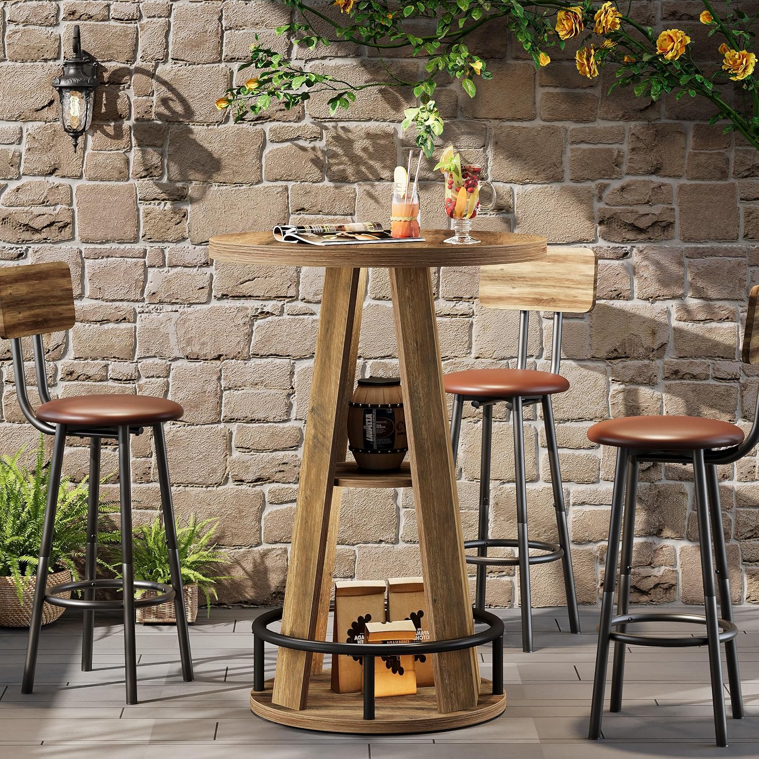 Detalle 2 de Tribesigns Round Bar Table, 3-tier storage