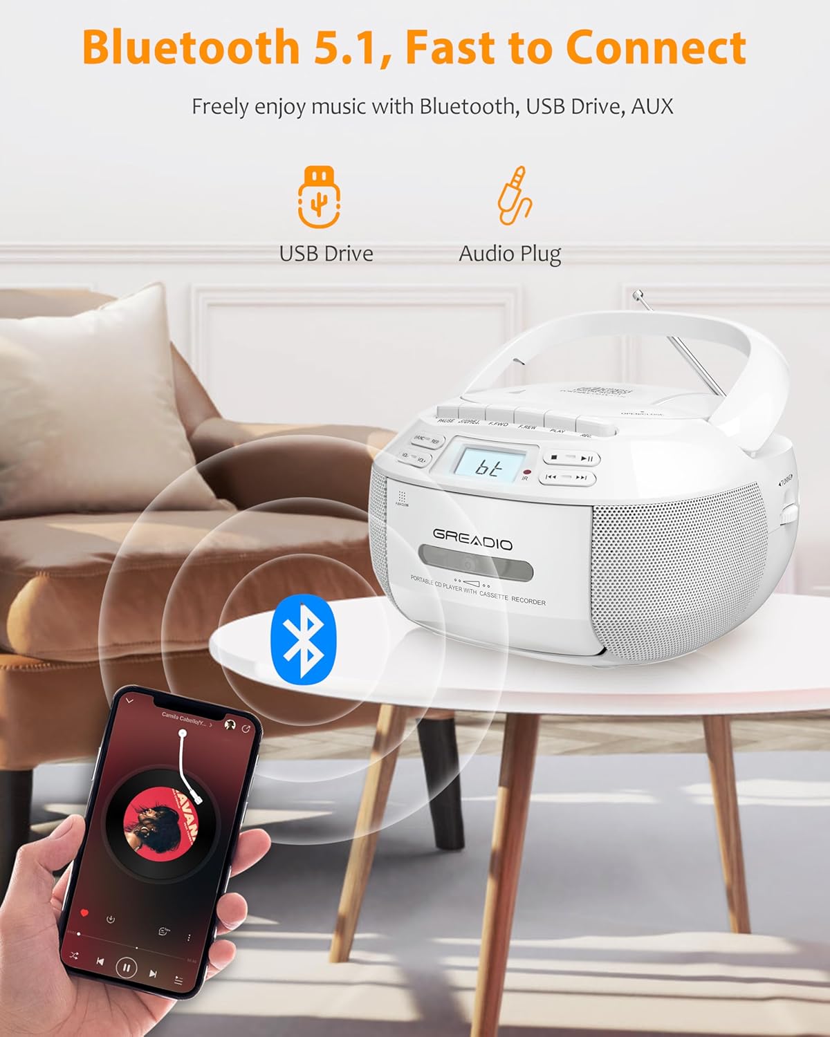 Thumbnail 3 de Greadio CD Boombox with Bluetooth 5.1