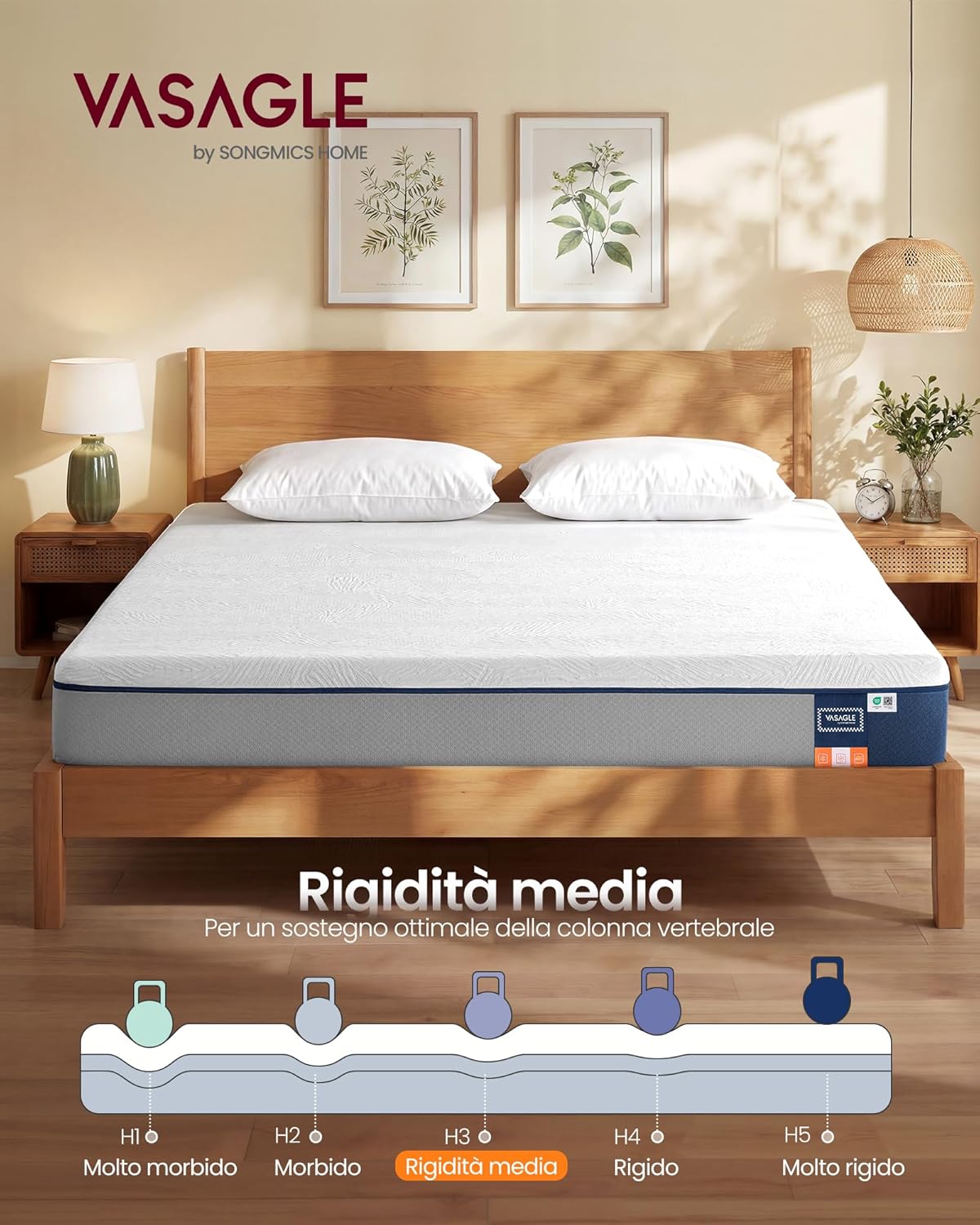 Thumbnail 1 de VASAGLE Materasso 160 x 190 cm – Memory Foam con Gel, 7 Zone, rivestimento lavabile