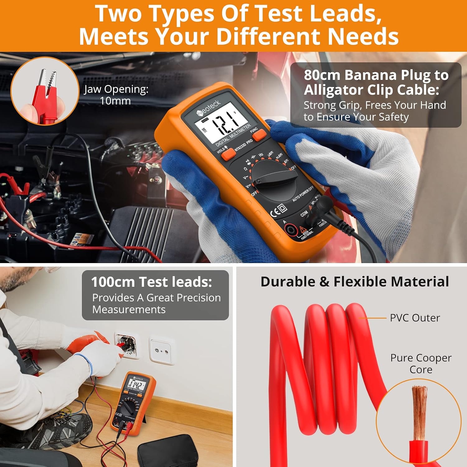 Detalle de Neoteck 8233D PRO Auto-Ranging Digital Multimeter, 2000 Count, Backlit LCD