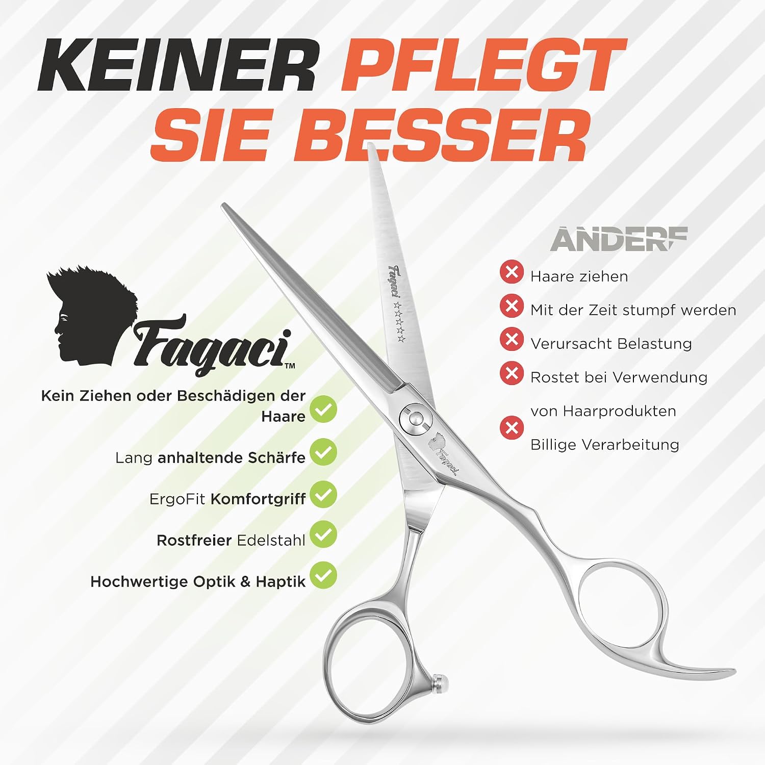 Detalle de Fagaci Haarschneideschere Profi 5.5" – 440C-Stahl, extrem scharf, feiner Schnitt