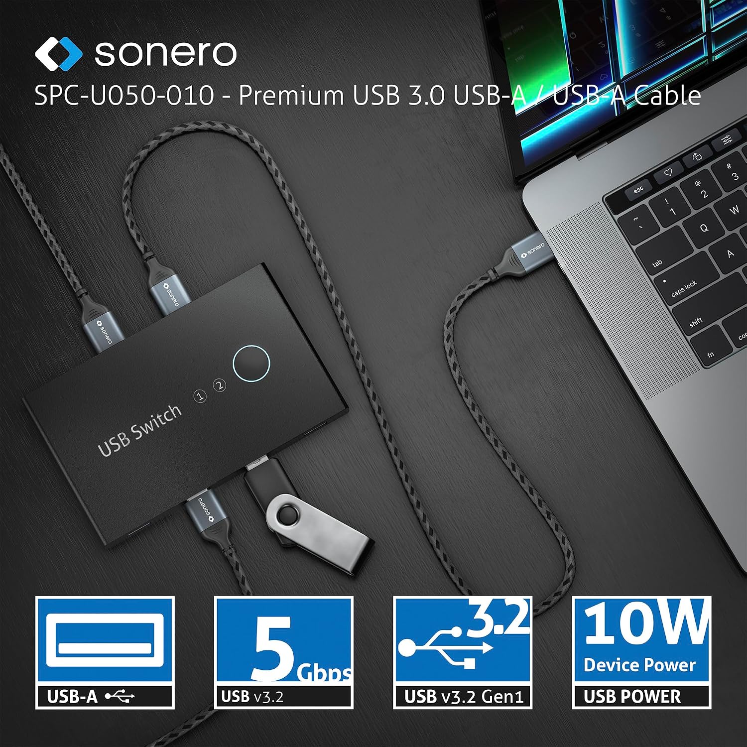 Thumbnail 5 de Sonero SPC-U050-020 – kabel USB-A–USB-A USB 3.0, 2 m, bawełniany oplot