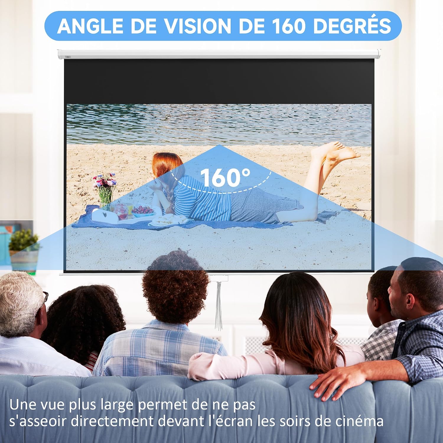Detalle de HOMCOM Écran de Projection 120 pouces – écran blanc 16:9 4K, montage mural ou plafond